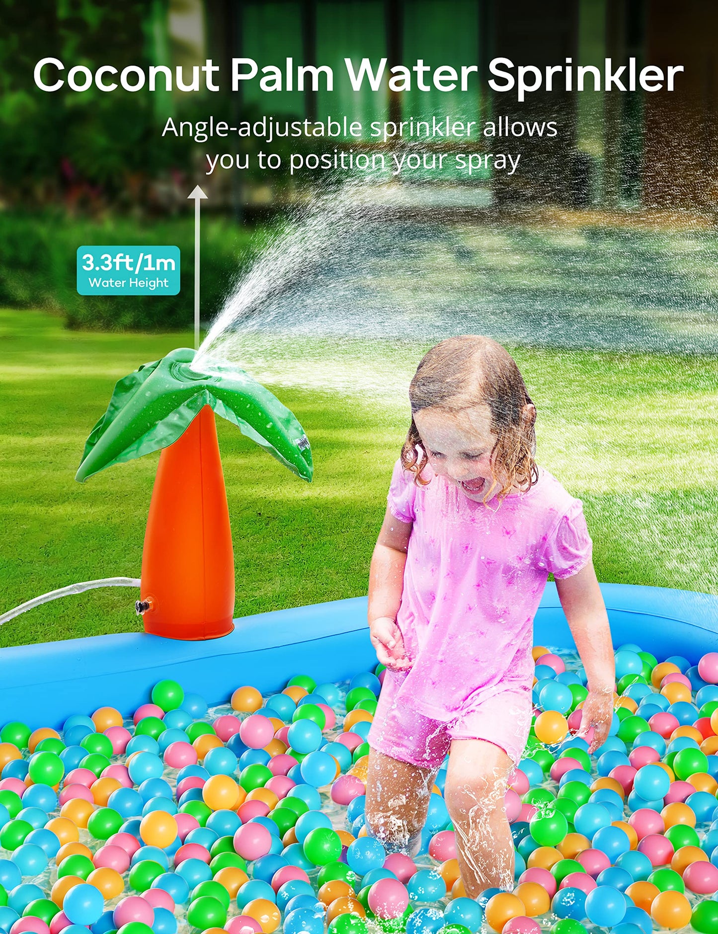 Kiddie Pool with Slide Inflatable Play Center Wading Lounge Kids Pool, Coconut Palm Sprinkler, Water Game Play Center, 95''x75''x40''