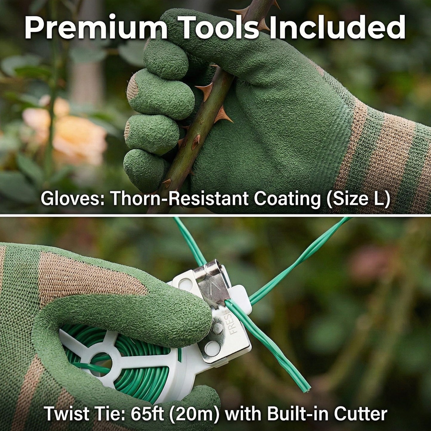 XJlSGXUSG Garden Apron with Deep Pockets - Adjustable Waist Tool Apron & Organizer with Zipper Pouch - Includes Thorn Resistant Gloves & 65ft Plant Tie - Heavy Duty Gardening Gift Kit for Women & Men