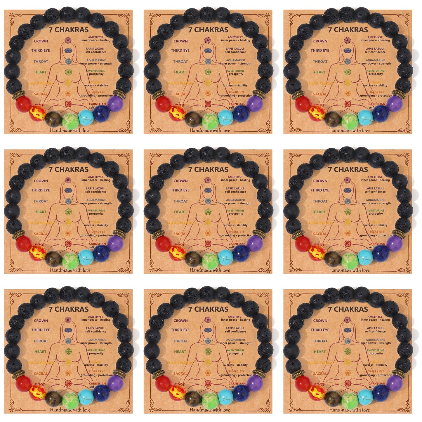 Giovanchi Lava Rock Chakra Bracelets for Women Natural Healing Stones Yoga Stretch Elastic Crystal Healing Bracelet for Women Spiritual Bracelets for Woman Meditation Relax Anxiety