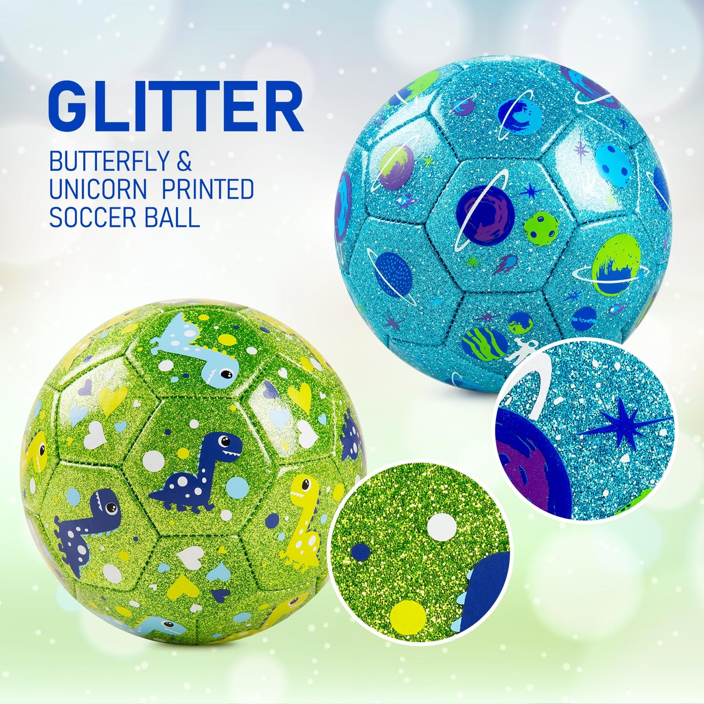 ZOOJOY Size 2 Soccer Ball, 2 Pack Cartoon Balls with Pump Mesh Bag, Planet & Dinosaur Toddler Boys Toys for 1 2 3 4 5 6 Years Old, Trendy Sensory Boys Girls Gifts for Indoor Outdoor Play Balls