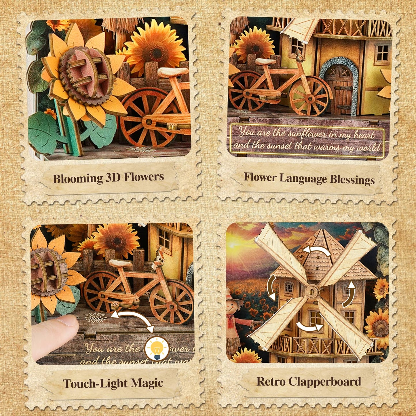 Cutywood 3D Wooden Puzzles for Adults - Sunflower DIY Kits for Adults with LED Light, Desk Decor 3D Wall Art Model Kits for Adult Gift for Nature Enthusiasts