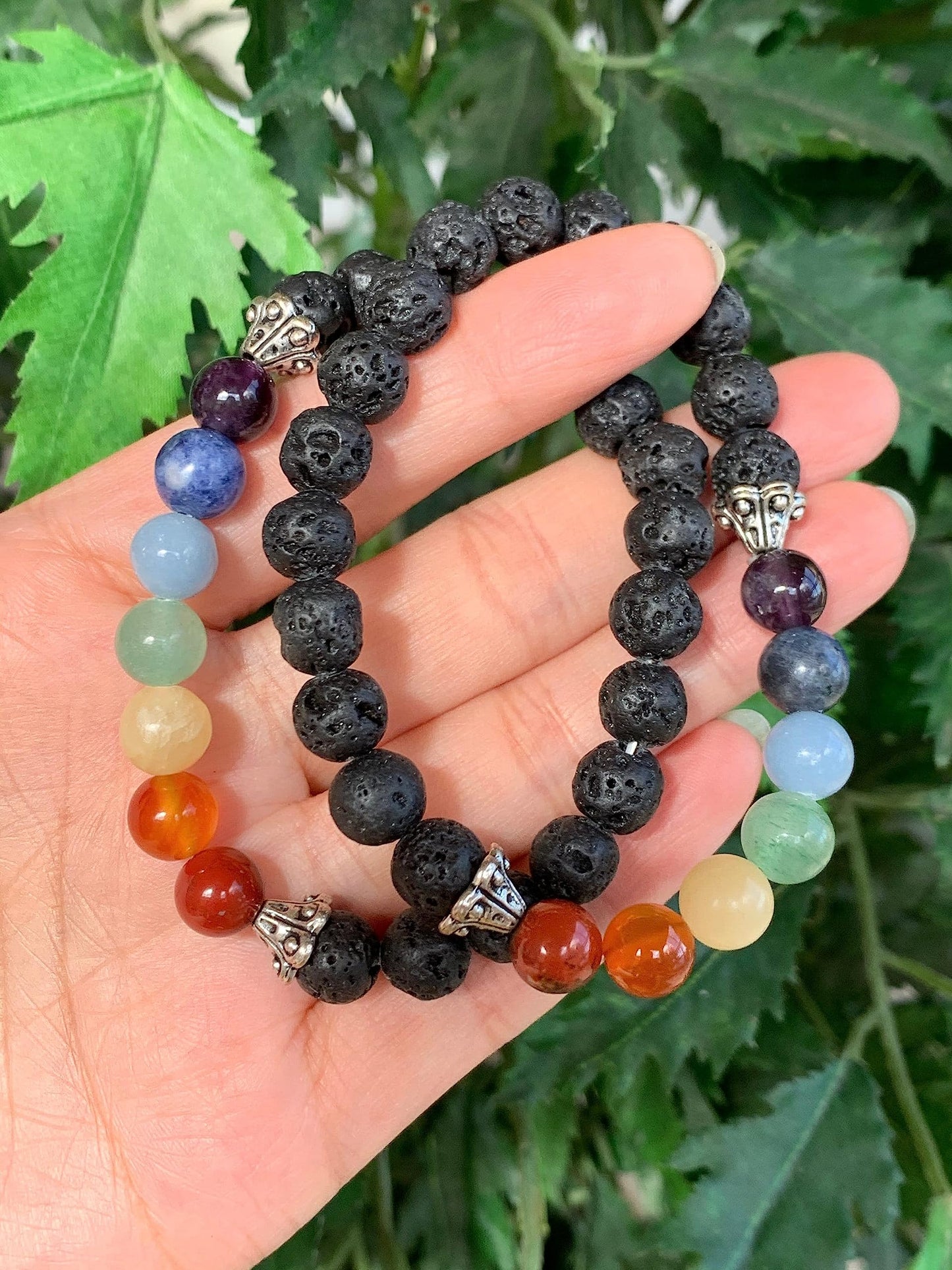GAF TREASURES 7 chakra with Lava Crystal Bead Bracelet 8mm, Genuine 7 chakra with Lava Stretch Gemstone Bracelet, Healing Crystal Bracelet, Gift for Men & Women (1)