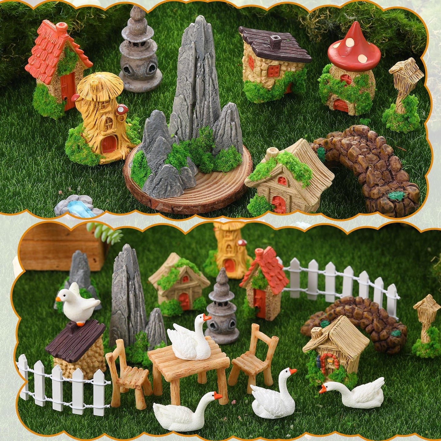 GGSTDDUP 35 Pcs Fairy Garden Accessories Miniatures Garden Kit with Resin Duck, Mushroom House & Bridge Miniature Accessories for Terrarium, Dollhouse & Outdoor Decor