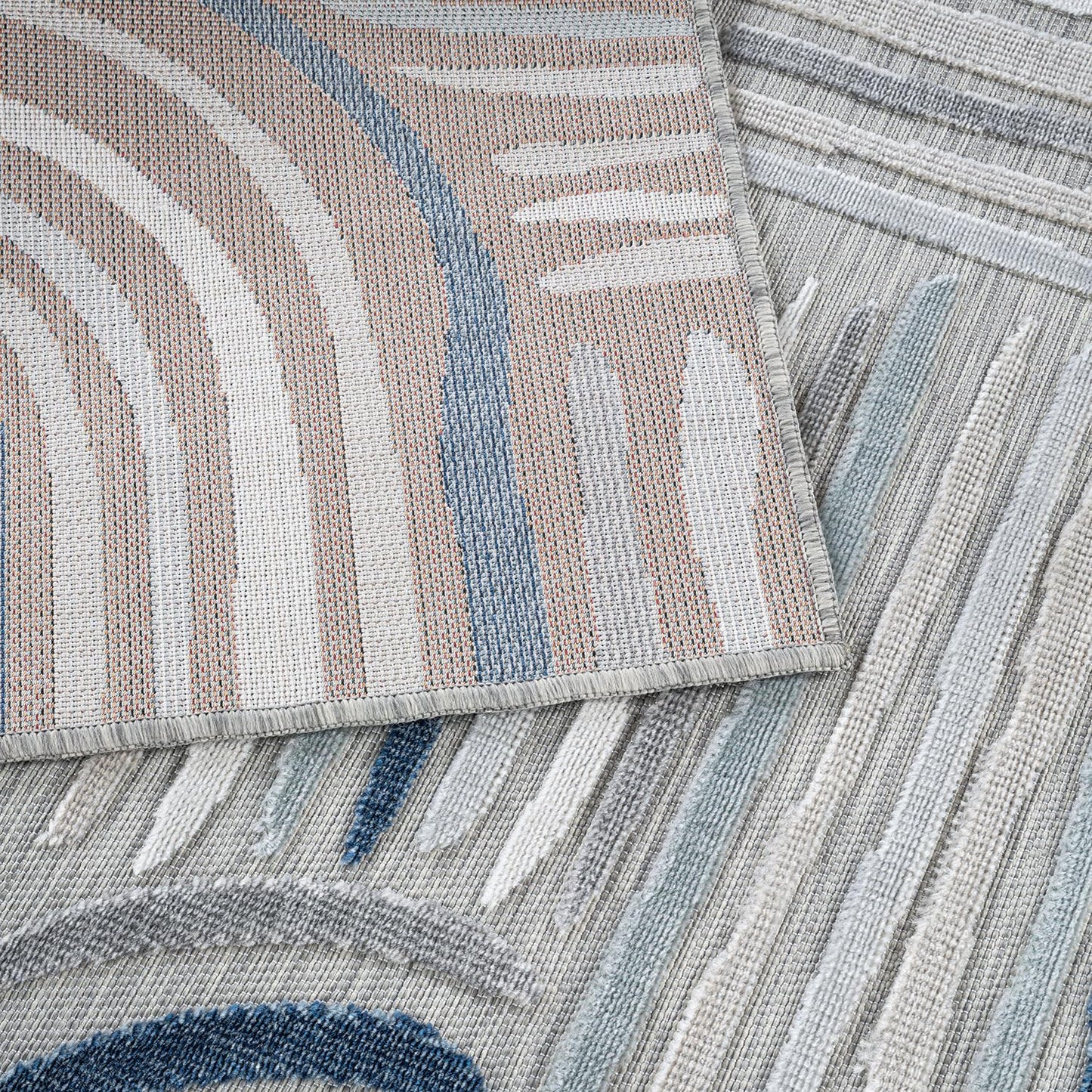 CAMILSON Indoor Outdoor Rug, Blue 5x7 Geometric Arch Striped Area Rugs for Patio and Home Areas, Easy-Cleaning Non-Shedding Living Room, Garden and Deck Washable Outside Carpet (5 x 7)