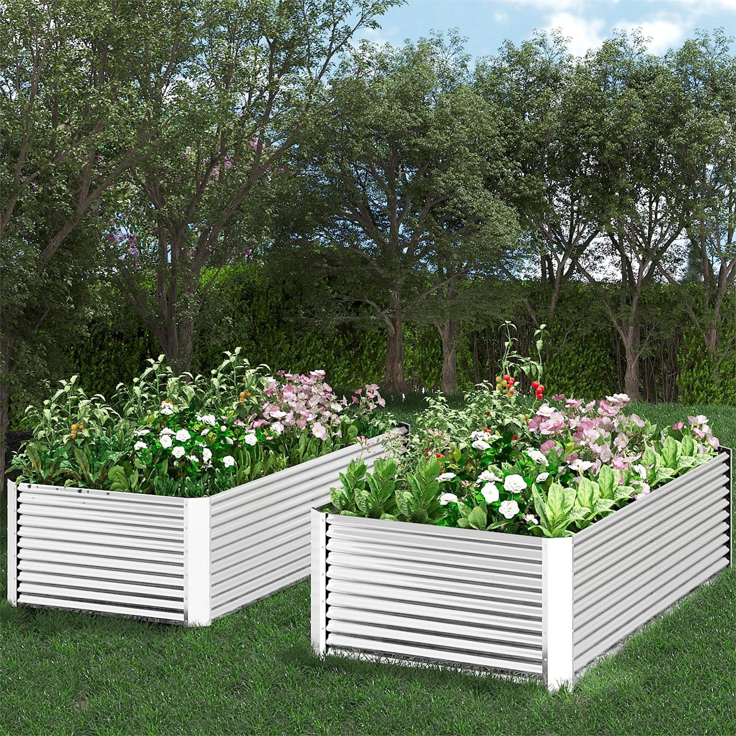 FRIZIONE 3PCS Tall Galvanized Raised Garden Bed Outdoor,Steel Garden Bed for Vegetables,Above Ground Garden Box for Flower,Metal Raised Beds for Gardening - 4x2ft