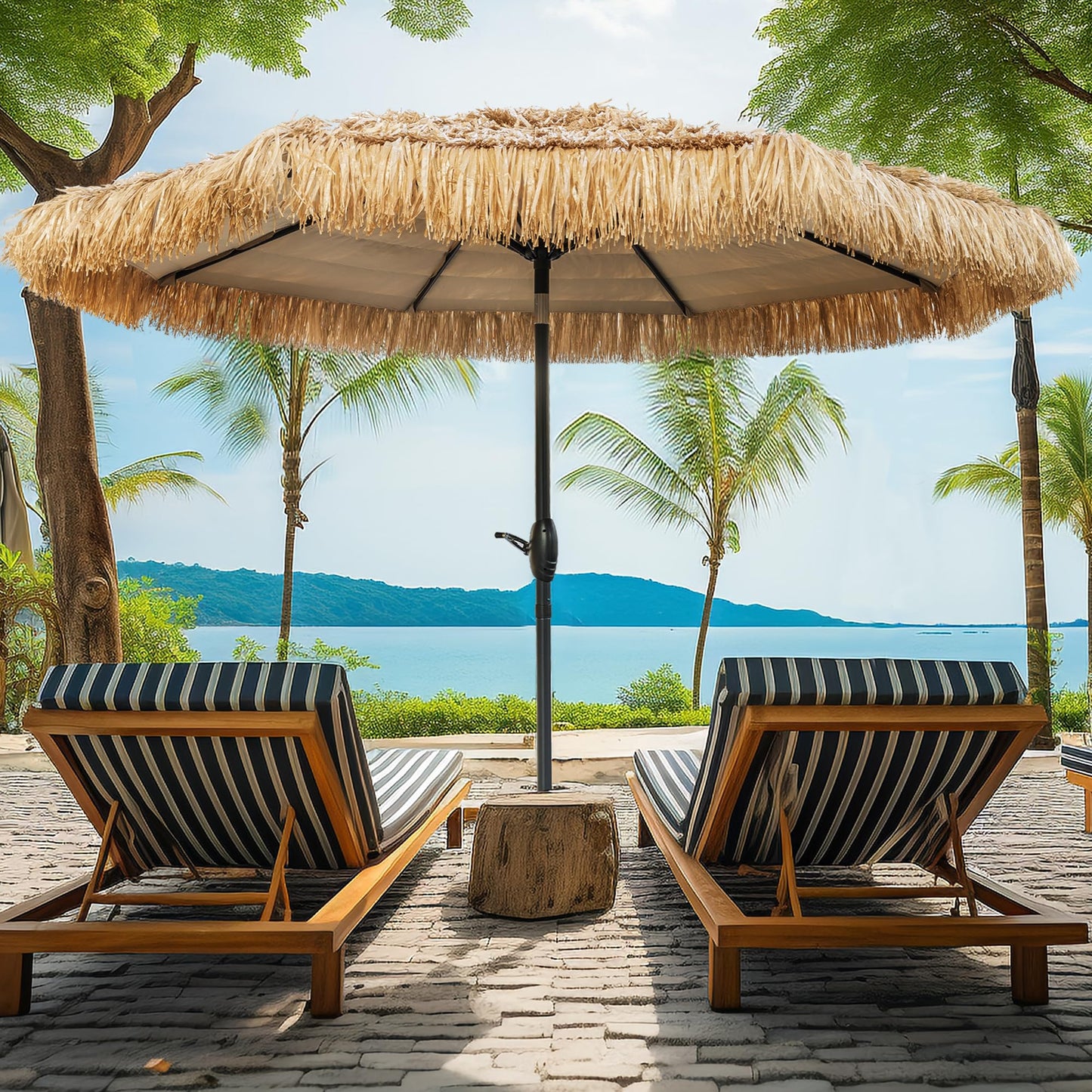 CBFULLRES 8FT Tiki Umbrella, Patio Umbrella Thatched Umbrella Outdoor Patio, Upgrade with UPF 50+, Tiki Beach Umbrellas with Zinc Alloy Push Button Tilt and for Pool Backyard