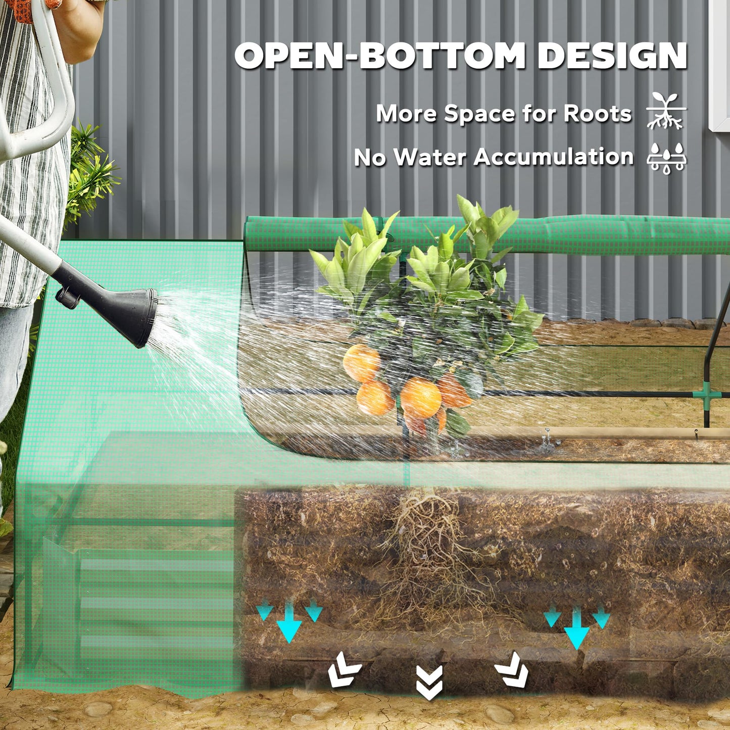 Outsunny 8.6 x 3 x 1ft Metal Planter Box with Mini Greenhouse, Galvanized Raised Garden Bed with Cover for Herbs and Vegetables, Small Greenhouse for Patio Garden Balcony, Green and Silver