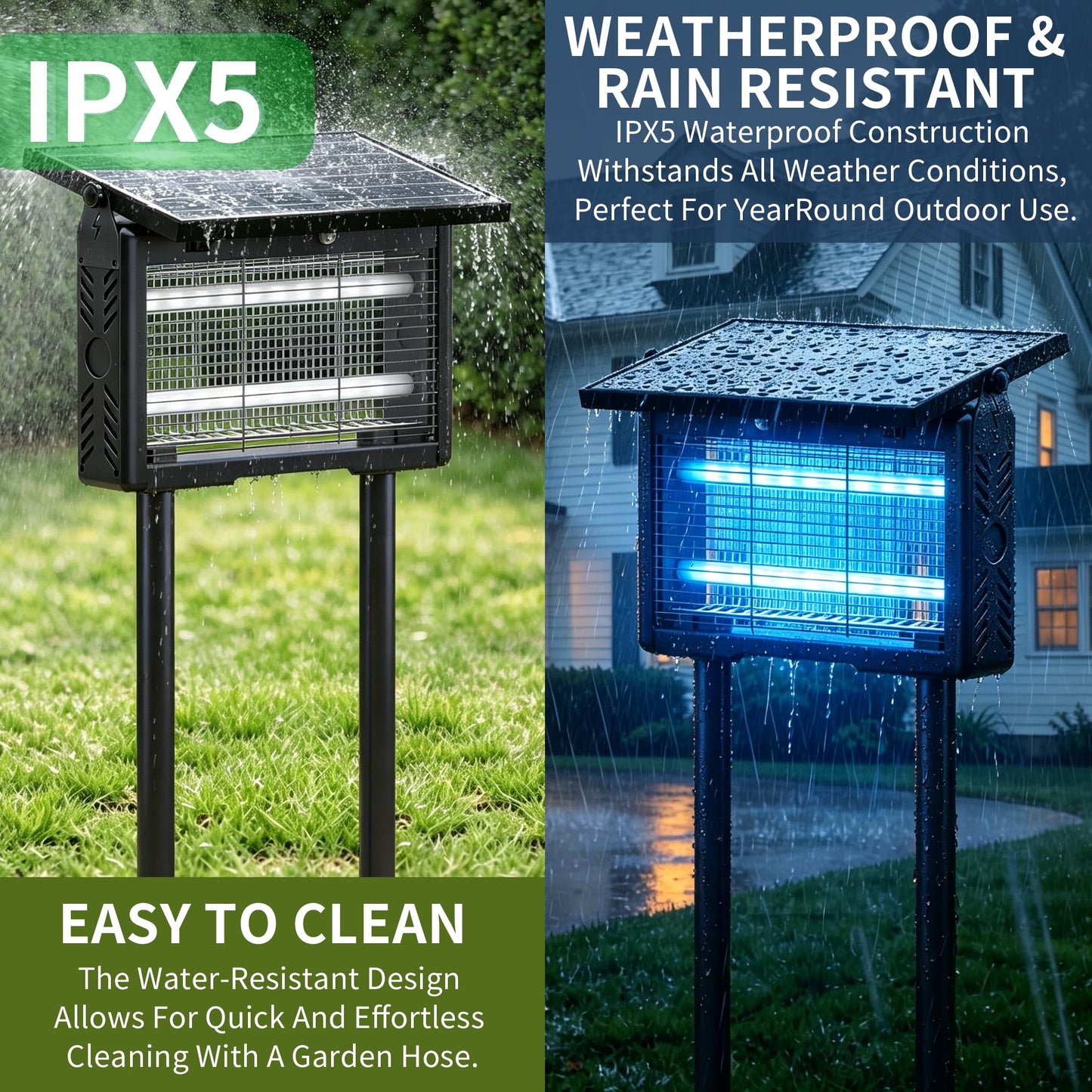 14W Solar & USB-C Bug Zapper Outdoor, 7500mAh Mosquito Zapper with 365–395nm UV Light, Dusk to Dawn Sensor, IPX5 Waterproof, Fly Trap for Patio Garden Backyard Deck Camping