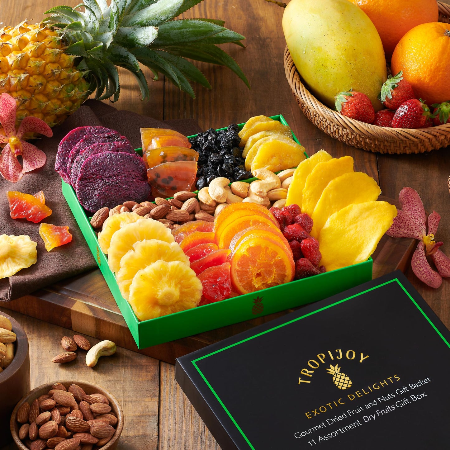 Dried Fruit Gift Basket – 11 Tropical Flavor Mothers Day Gifts for Mom | 20oz Soft Dried Fruit Basket Gift - Dried Fruit and Nuts Gift Basket Dry Fruits Gift Box - Healthy Food Gifts for Women Mom Dad