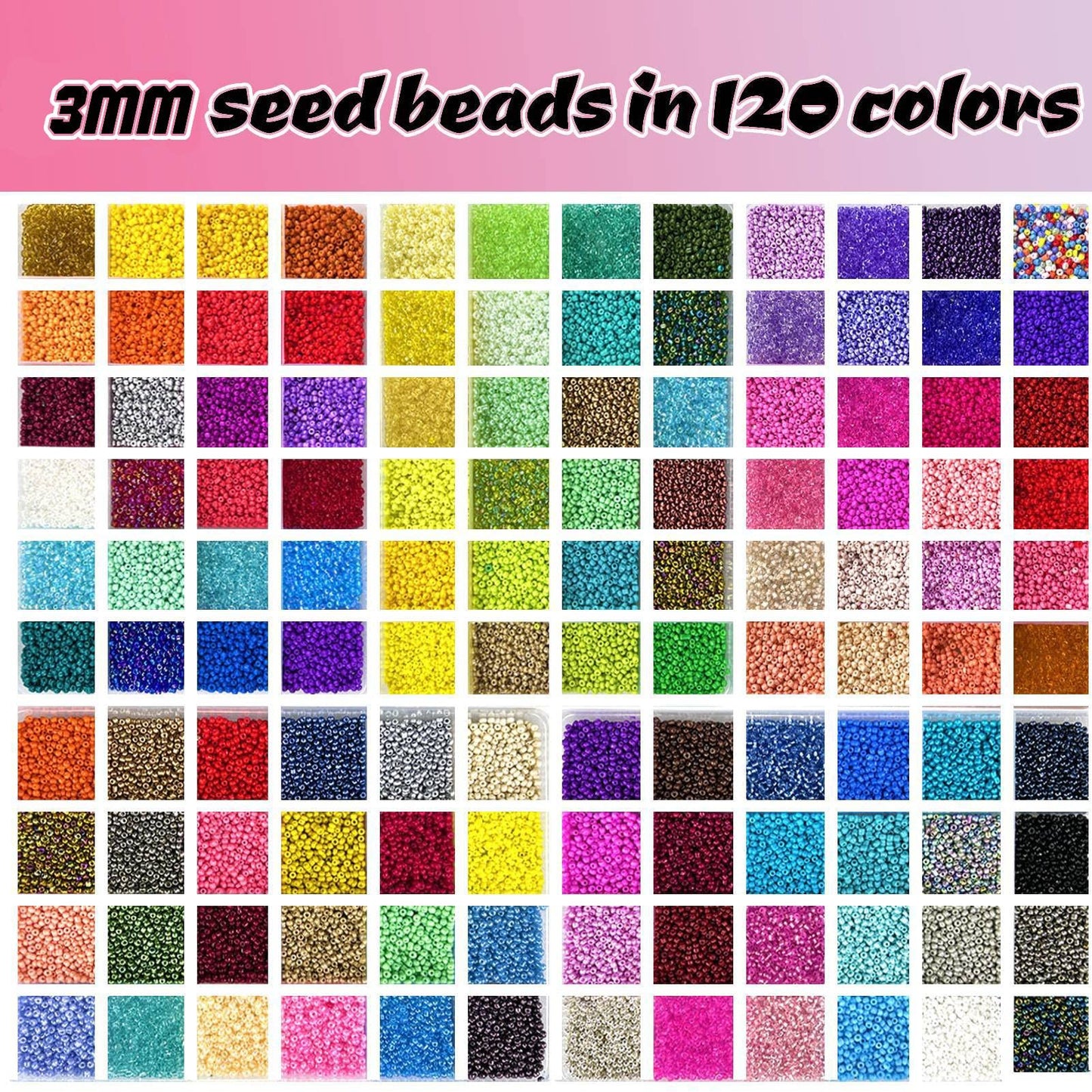 32400pcs Glass Seed Beads for Jewelry Making Kit, 120 Colors 3mm Small Beads Kit Bracelet Beads with Letter Evil Eye Beads Jump Rings & Charms Pendants for Bracelets Making, DIY, Adult Craft Supplies