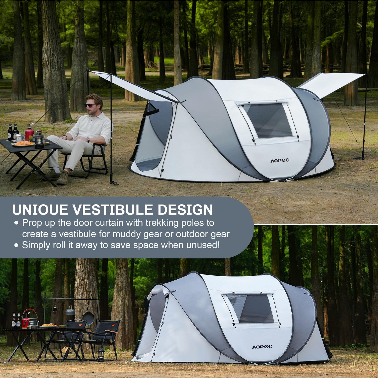 AOPEC Pop Up Camping Tent, 2/4/6 Person Instant Tent Waterproof PU4500mm, Spacious Ventilated Camping Tent with Front Porch, Quick Setup Lightweight Portable for Outdoor Camping Hiking Beach