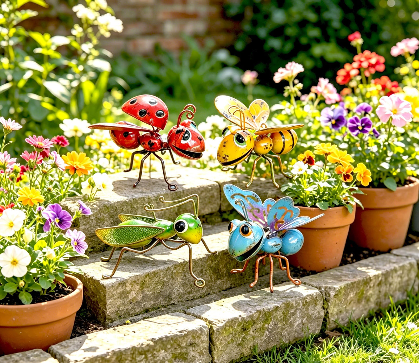 GIFTME 5 Metal Garden Sculptures Statues Yard Art Decoration,Set of 4 Garden Decor Perfect Hanging The Tree, Porch,Backyard or Patio Wall Decor