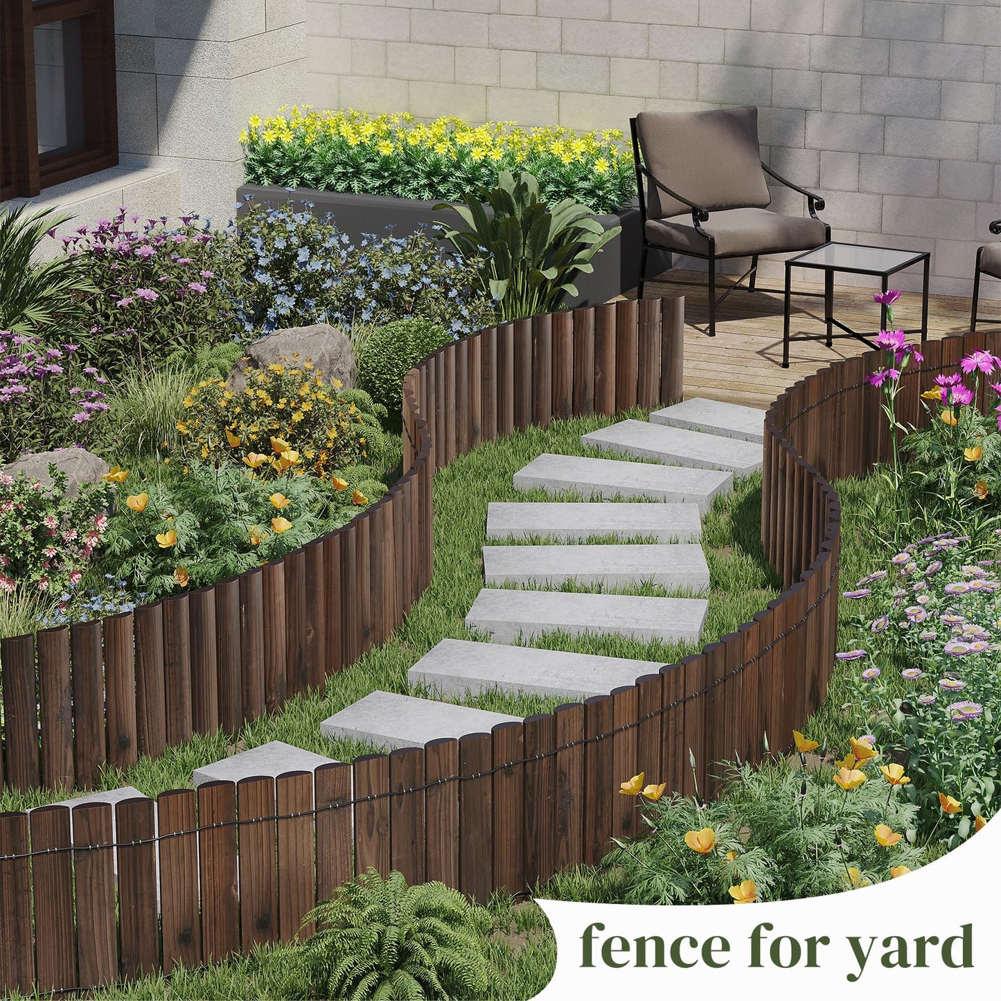 Garden Border Edging Landscape Edging Border Garden Edging Wooden Landscape Edging Wood Fence Decorative Garden Edging Lawn Edging Fence Flexible Garden Edging-15.7" H x 47.2" L (1PACK)