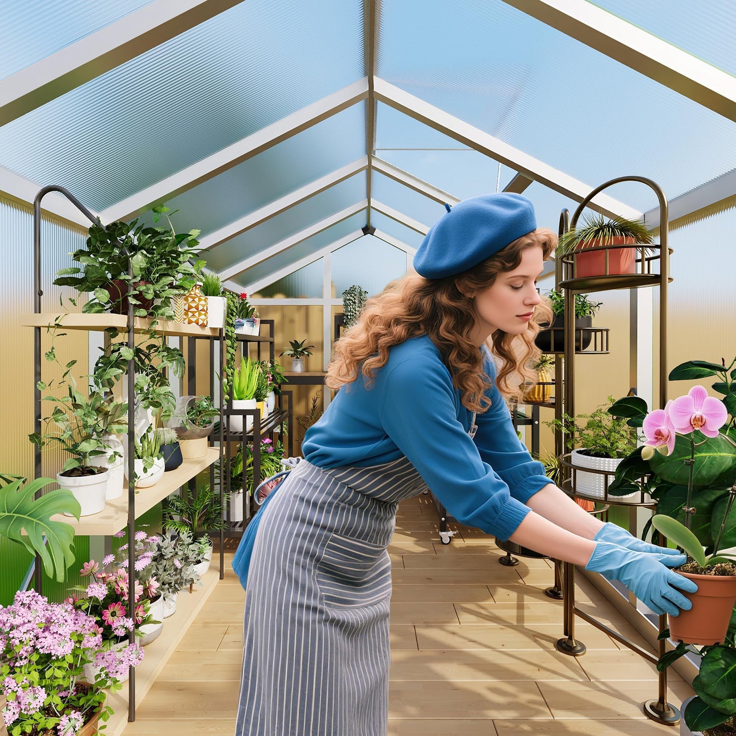 8x12 FT Greenhouse, Greenhouses for Outside, Polycarbonate Greenhouse with Aluminum Frame, Lockable Door and Ajustable Roof Vent for Backyard, Green Houses for Outside Garden Backyard, Patio