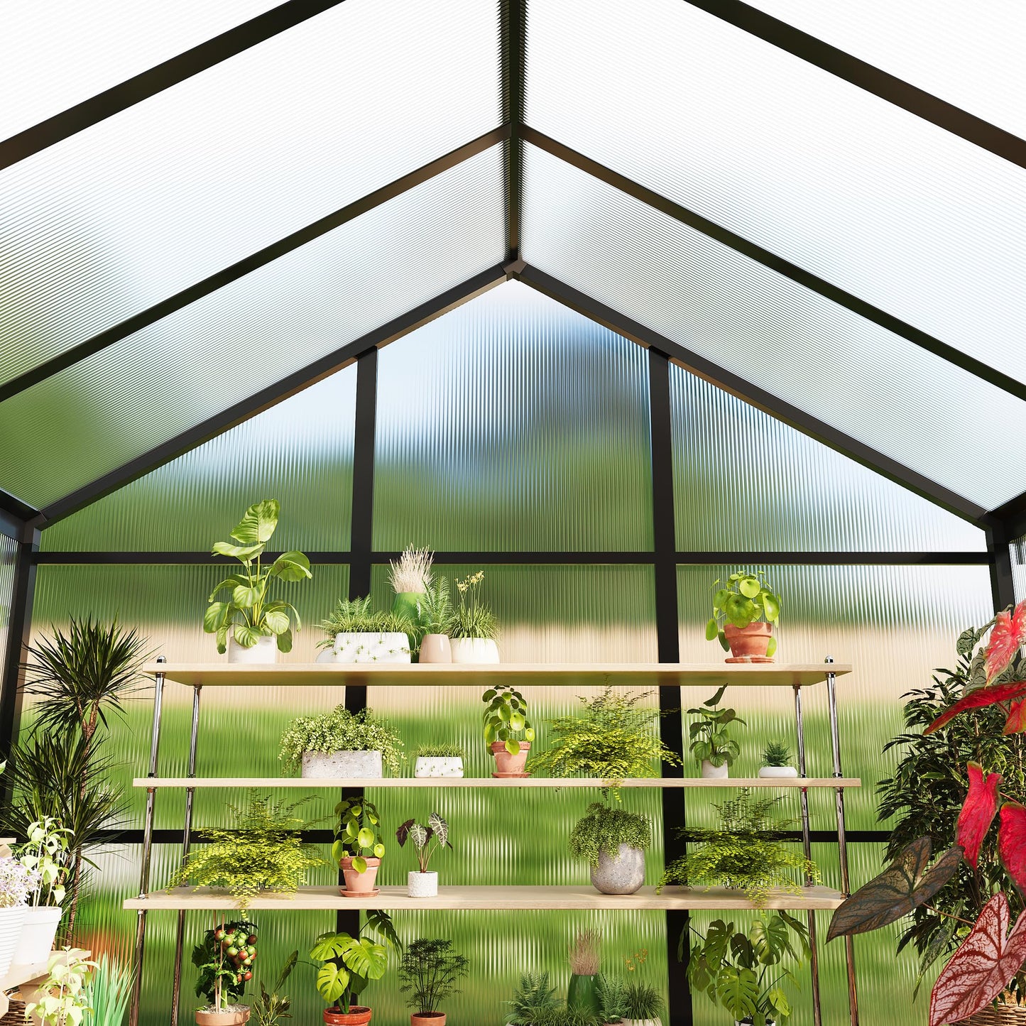 IDEALHOUSE 6×8 FT Greenhouse, Large Walk in Greenhouses for Outdoors and Garden Planting, Polycarbonate Greenhouse with Enhanced Aluminum Frame, Green Houses with Quick Setup Structure and Roof Vent