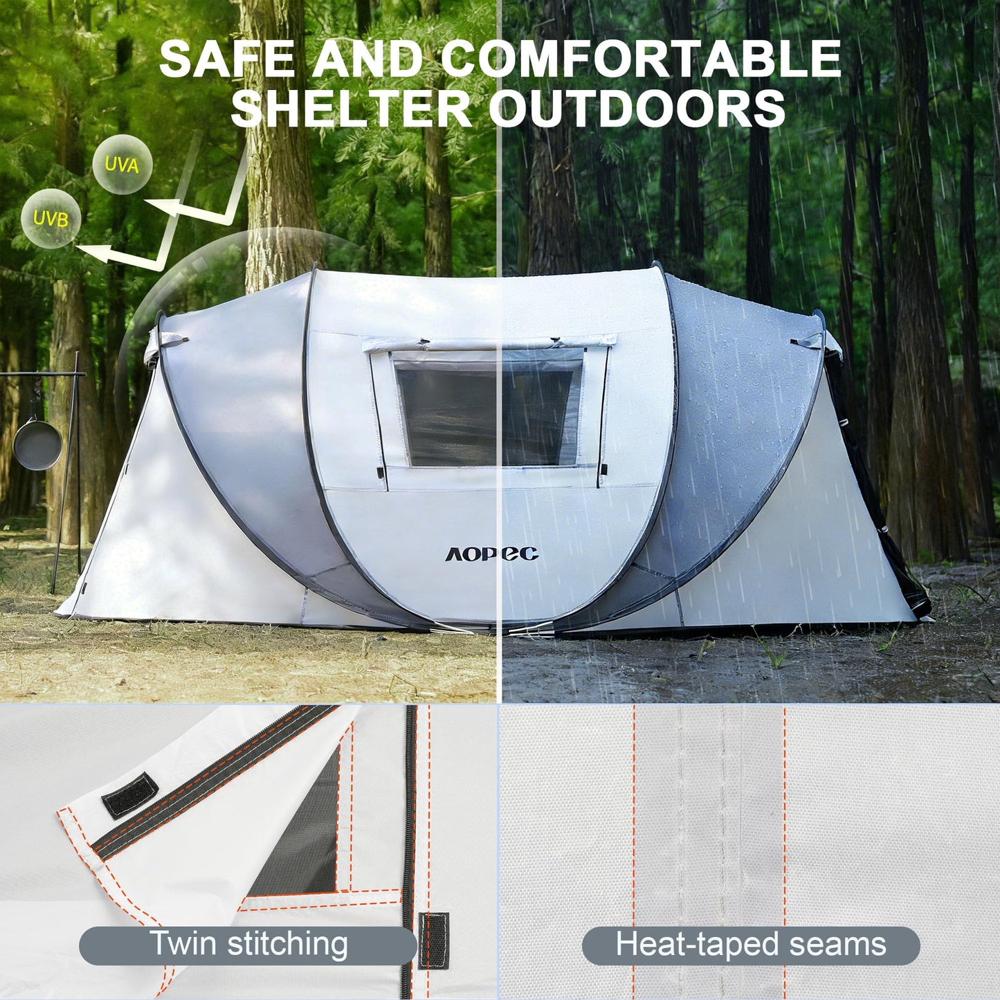 AOPEC Pop Up Camping Tent, 2/4/6 Person Instant Tent Waterproof PU4500mm, Spacious Ventilated Camping Tent with Front Porch, Quick Setup Lightweight Portable for Outdoor Camping Hiking Beach
