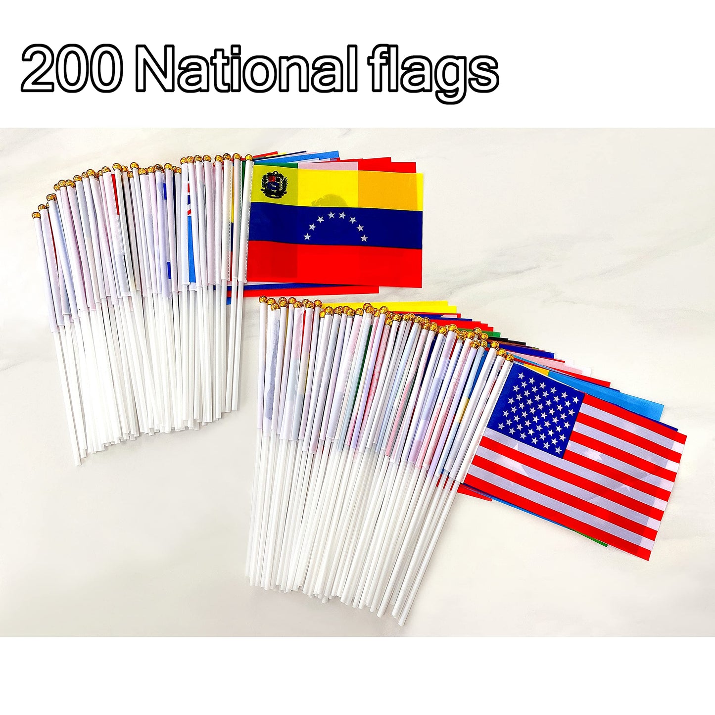 WEITBF 200 Countries International Flags of the World Small Mini Hand Held Flags on Stick,8.2 x 5.5 Inch