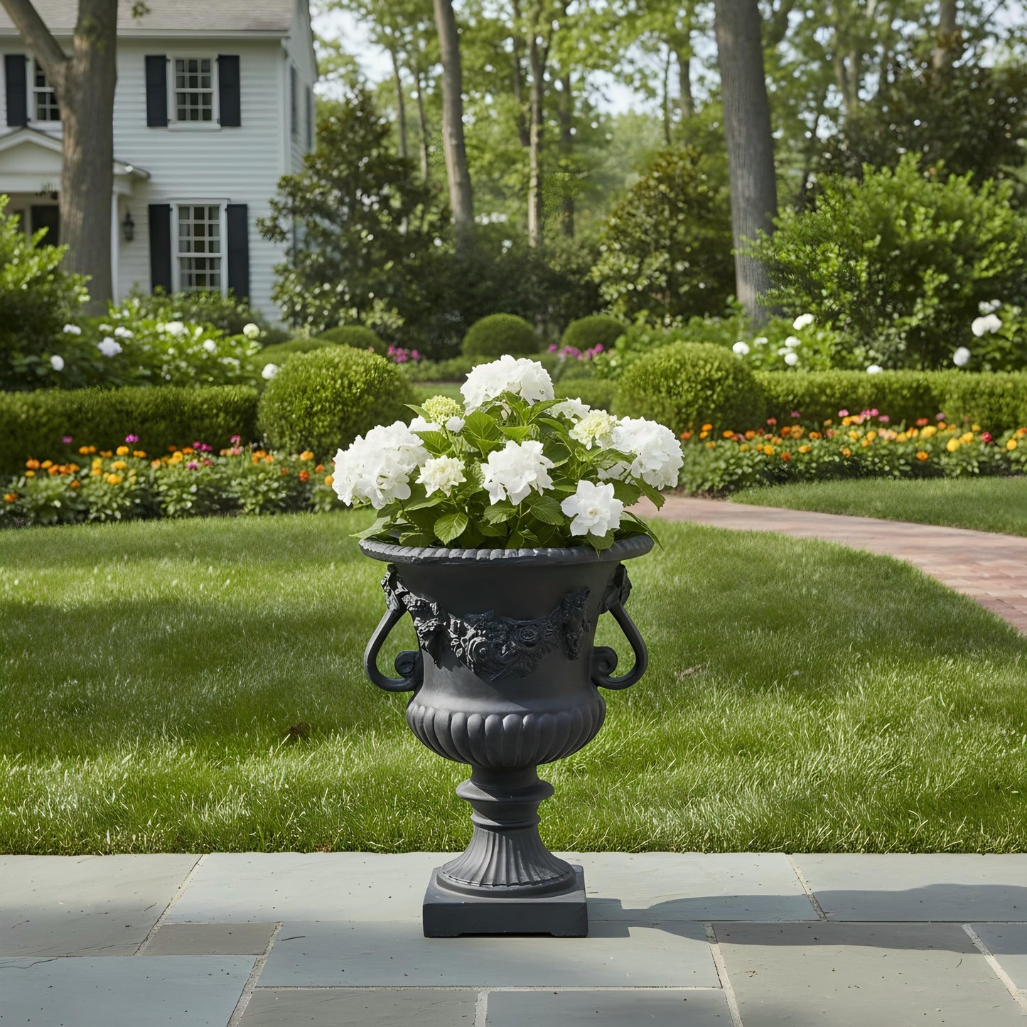 Merax 24 Inches Tall MGO Garden Urn Planter, Lightweight Concrete Decorative Outdoor Urn for Patio, Backyard & Garden, Antique Black