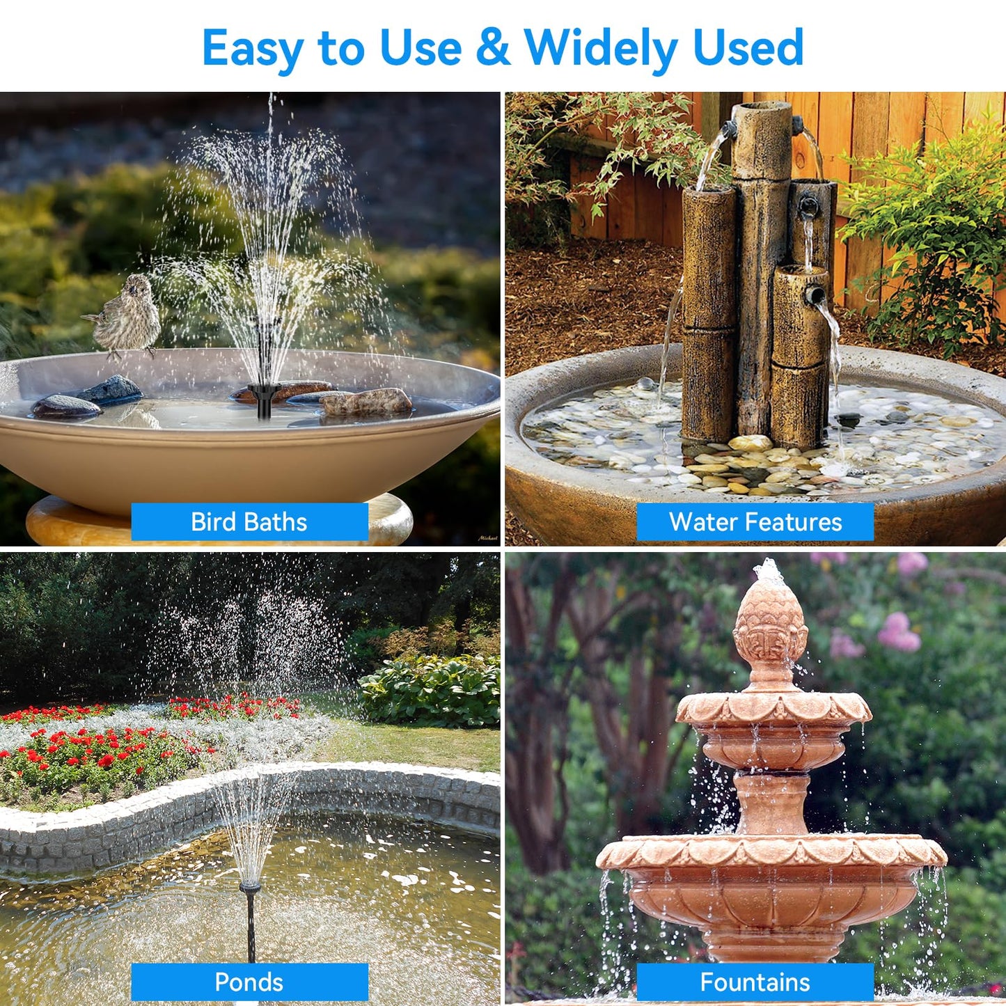 POPOSOAP Solar Fountain Pump with 3600mAh Battery Backup, 8W Solar Powered Bird Bath Fountain with Dry-run Protection & Double-layer Nozzles 5Ft Tubing for Pond, Bird Bath, Backyard Water Feature
