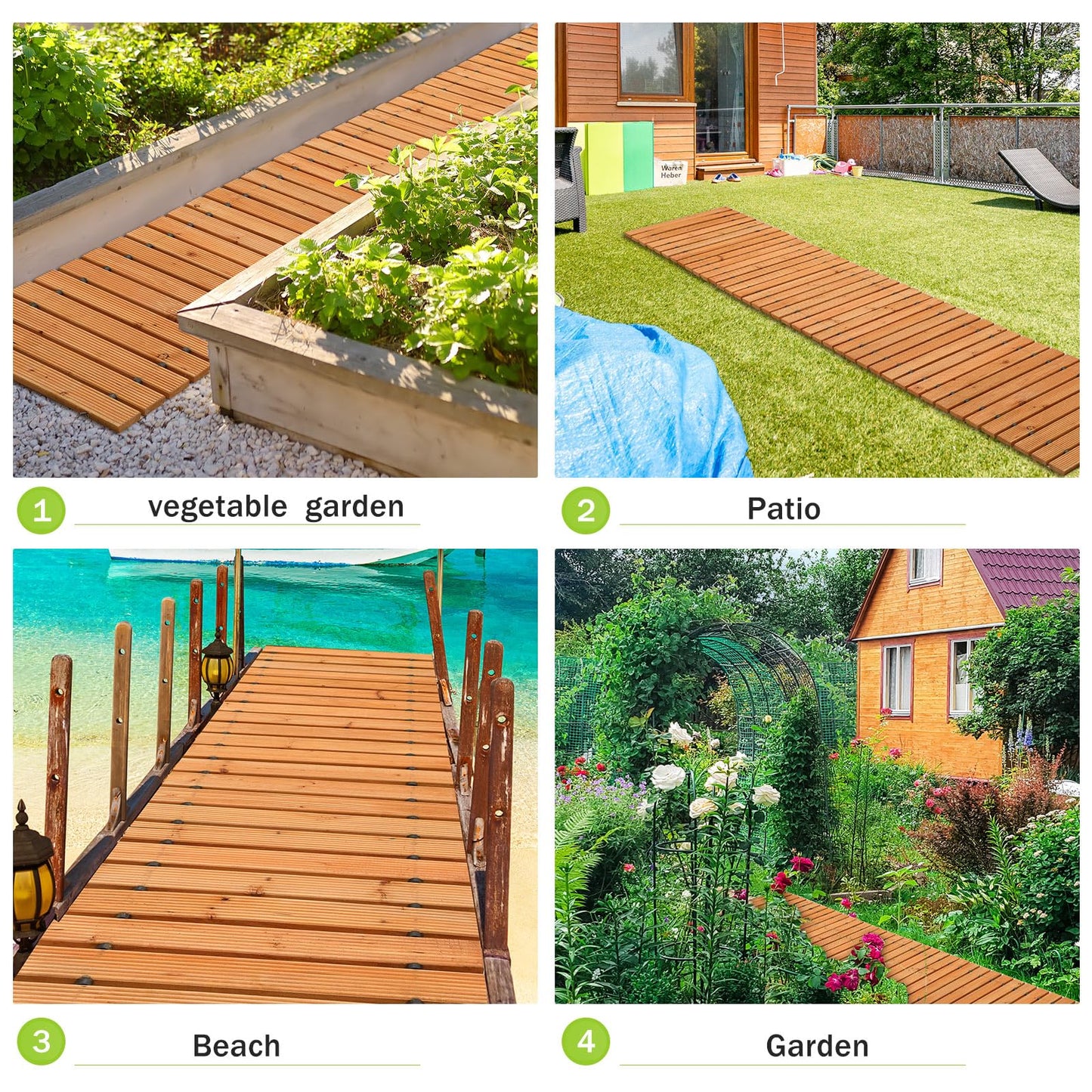 Tatuo 1 Pack 8 FT Wooden Garden Pathway Roll Out Straight Walkway Outdoor Path Wood Flooring Boardwalk Pavers for Garden Backyard Patio Beach Outdoor Wedding Party, 8' L x 17" W