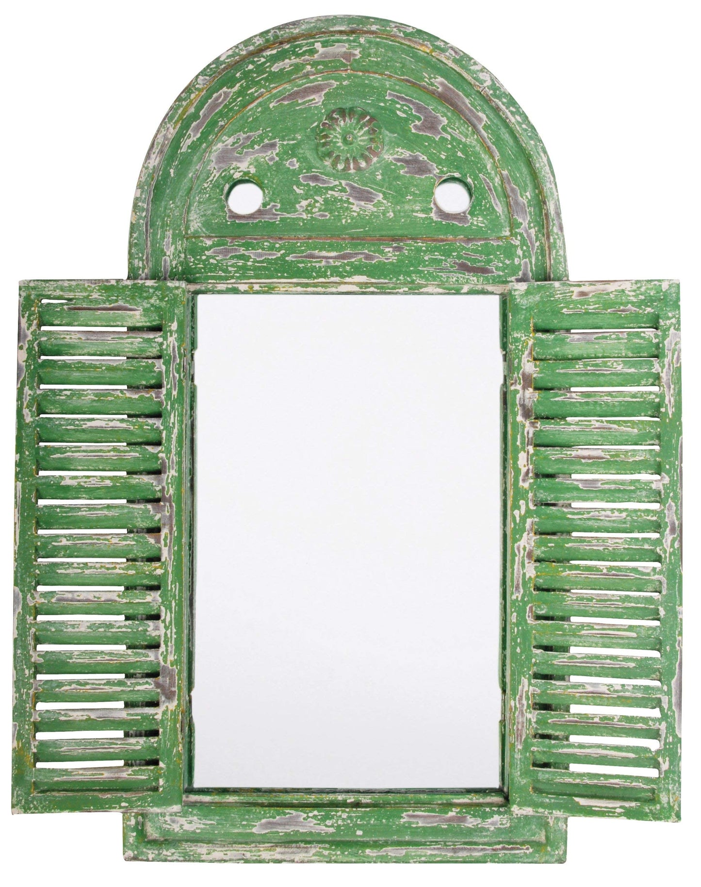 Esschert Design WD12 Mirror Louvre Distressed, Green Finish