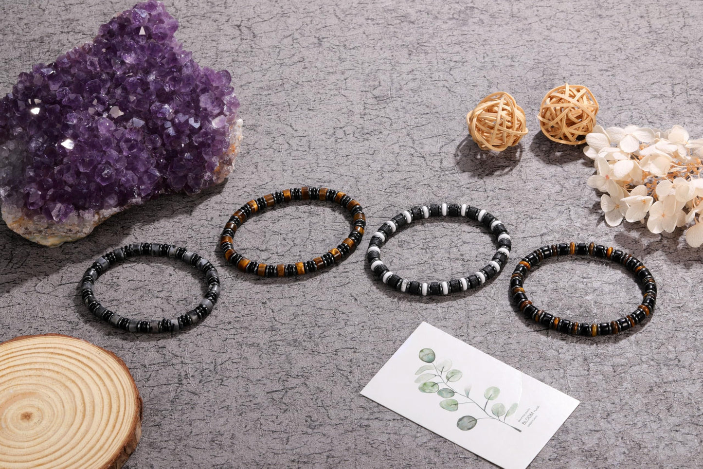 Top Plaza Triple Protection Bracelet for Men Lava Rock Stone Hematite Bracelet Natural Handmade Gemstone Beaded Bracelets Balance Meditation Jewelry Christmas Gifts
