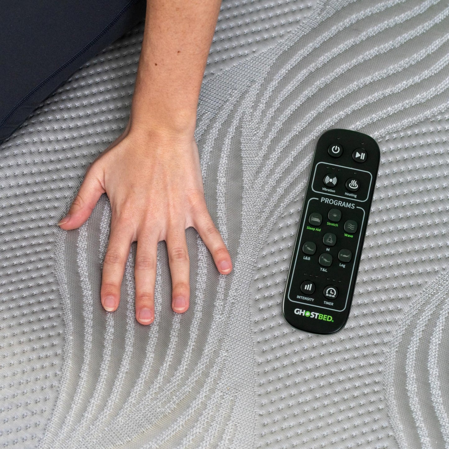 GhostBed Massage Mat with 3" Gel Memory Foam - 7 Full-Body Massage and Stretching Programs, Plus Vibration and Heat Therapy, Charcoal Grey