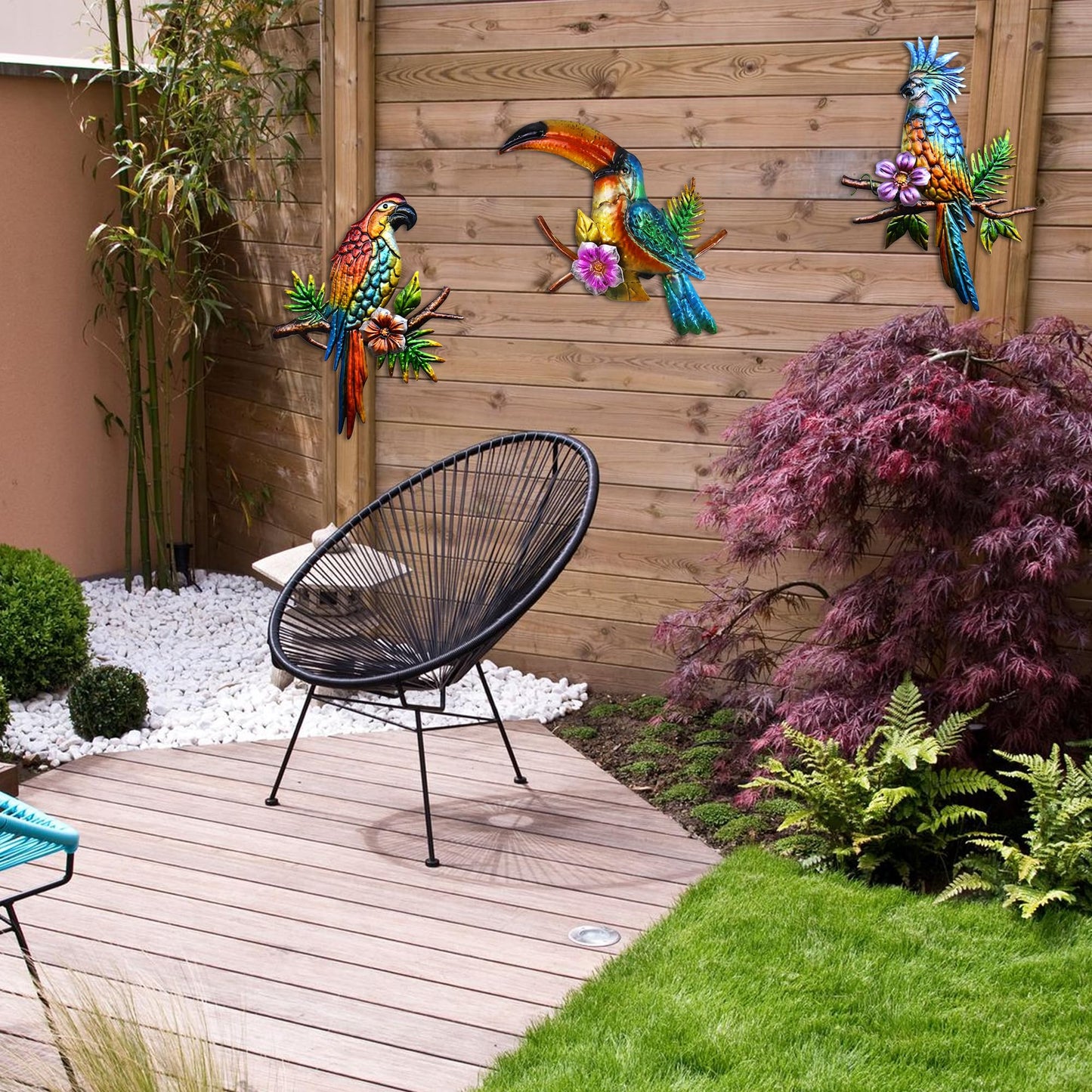 J-Fly Metal Parrot Wall Decor Tropical Outdoor Wall Decor Parrot Outdoor Wall Art Metal Bird Valentine Decor Patio Fence Garden Home Kitchen Decor 11 Inch