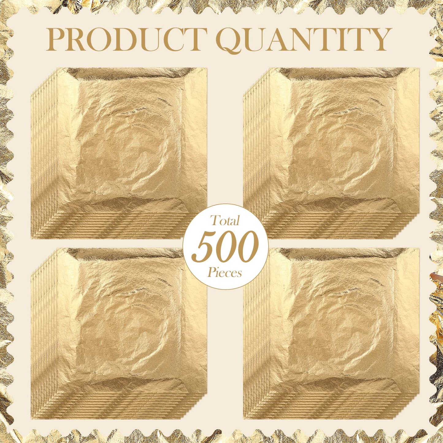 Harloon Imitation Gold Leaf for Art Imitation Gold Foil Sheets Square Foil Paper for DIY Gilding Painting Decoration Crafting Furniture, 5.51 x 5.51 Inches/ 14 x 14 cm (500 Sheets)