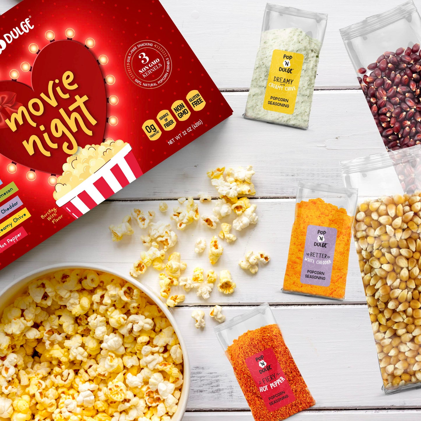 Mothers Day Gifts Movie Night Popcorn Gift Set, Mothers Day Gifts For Wife, 10 Piece Set, 5 Gourmet Popcorn Kernels and 5 Popcorn Seasoning Flavoring, Kosher, Non-GMO Movie Night Gift Baskets Gift Idea For Mom, Wife, Daughter