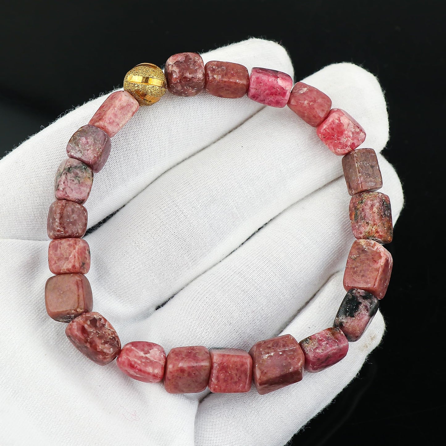 CRYSTALIS Thulite Elastic Stretch Bracelet, Natural Beads, Chakra Healing Jewelry for Men & Women, Adjustable Bracelet, Everyday Wear, Gift Giving Bracelet, 7.25 to 7.50 inch
