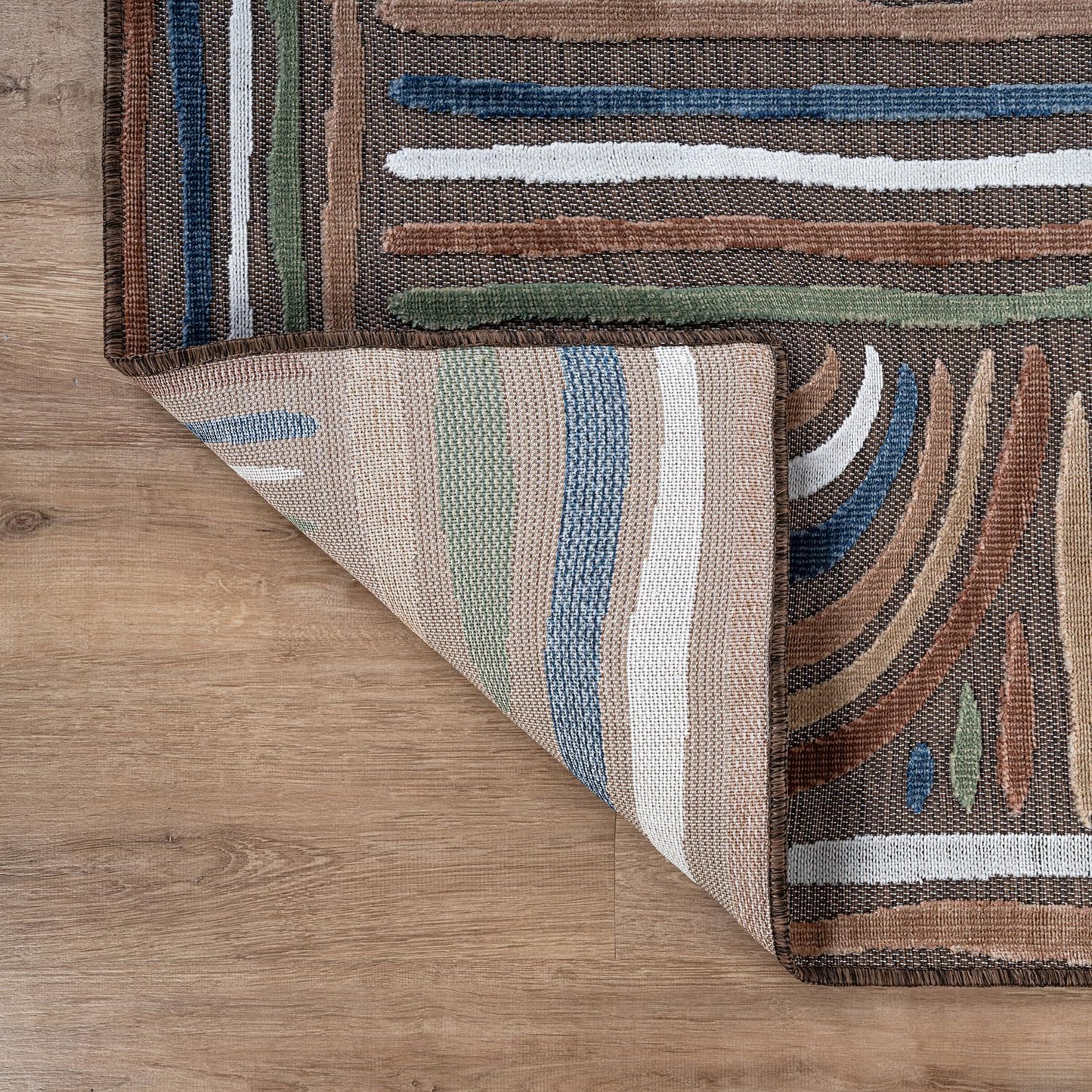CAMILSON Indoor Outdoor Rug, Brown 9x12 Geometric Arch Striped Large Area Rugs for Patio and Home Areas, Easy-Cleaning Non-Shedding Living Room, Garden and Deck Washable Outside Carpet (9 x 12)