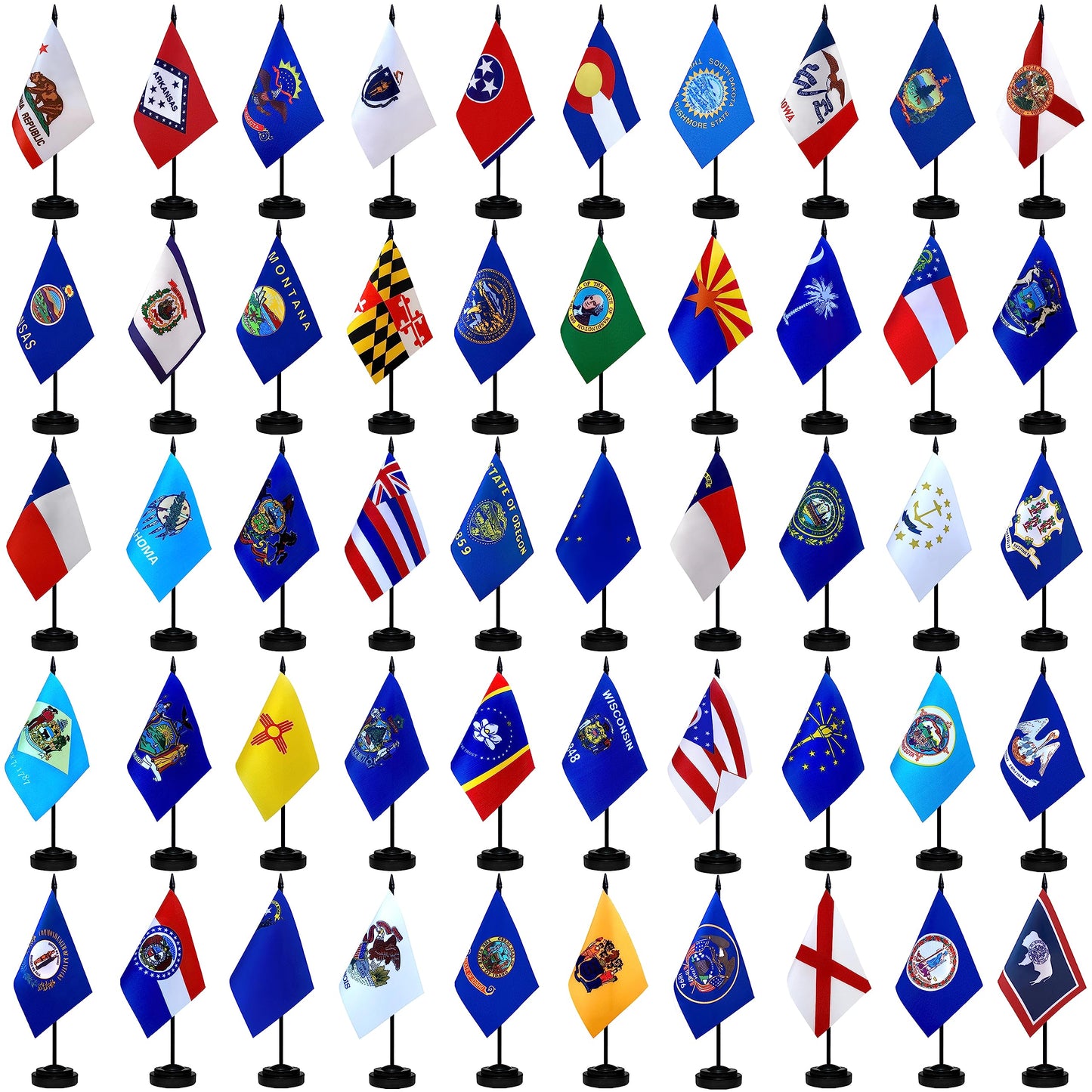 TSMD US 50 State Desk Flags Set Small Mini Office Table Stick Flag with Stand Base for Classroom Decorations,5x8 Inch