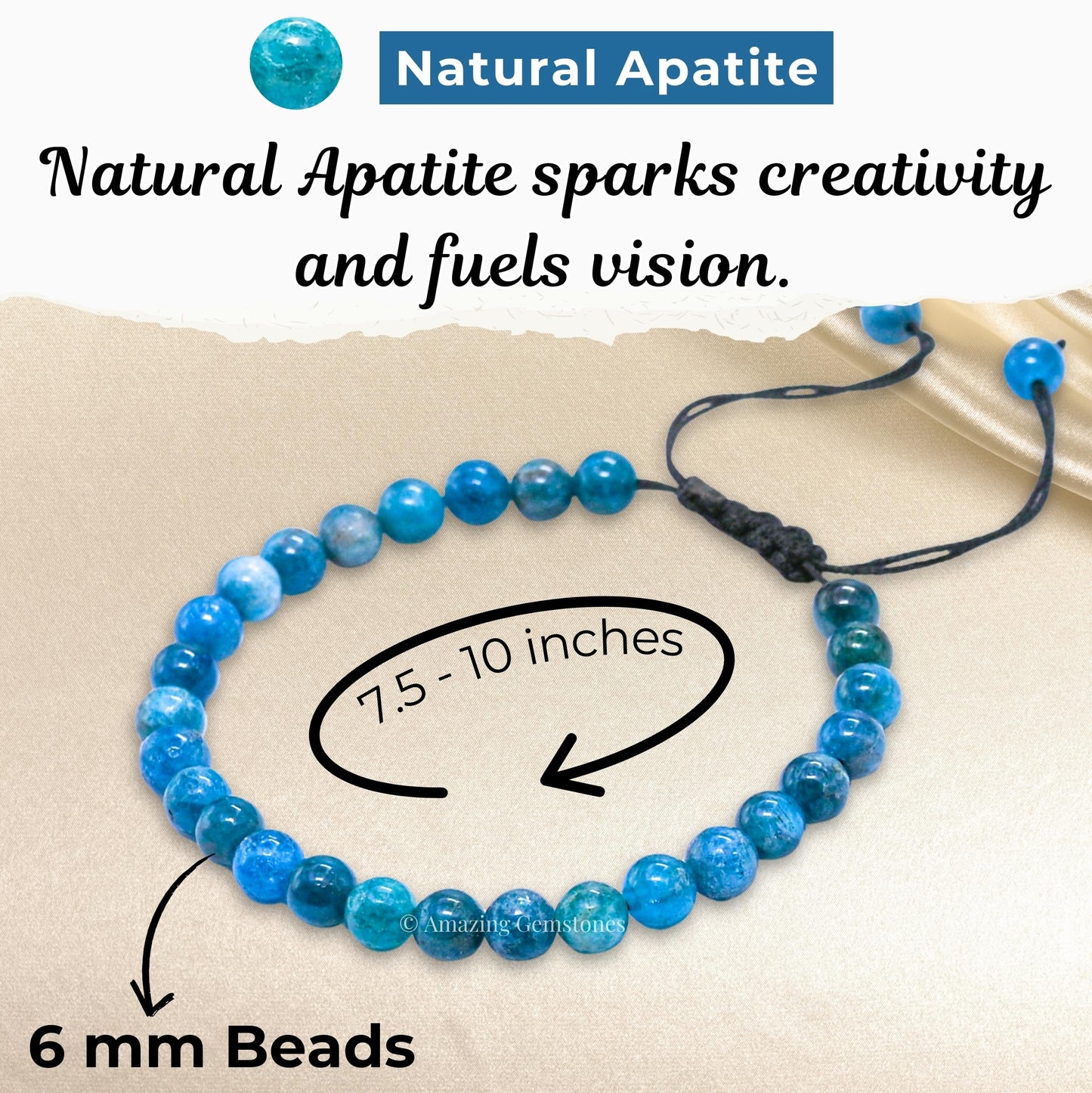 Amazing Gemstone Apatite Bracelet for Women Men's Gifts - Protection Healing Crystal Bracelet - 6mm Gemstone Beaded Adjustable Bracelet Pulseras Para Hombres Mujer Stocking Stuffers