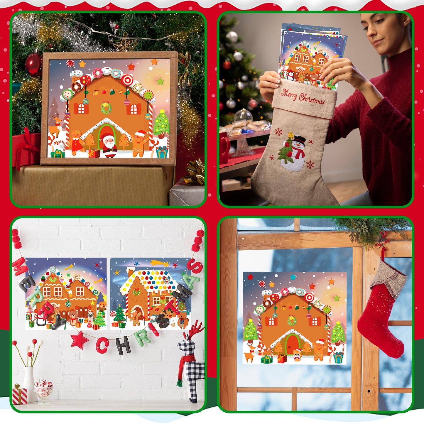 LINAYE 36PCS Make A Gingerbread House Stickers, Christmas Crafts Activities & Games, Party Favors for Kids 18 Finished Products