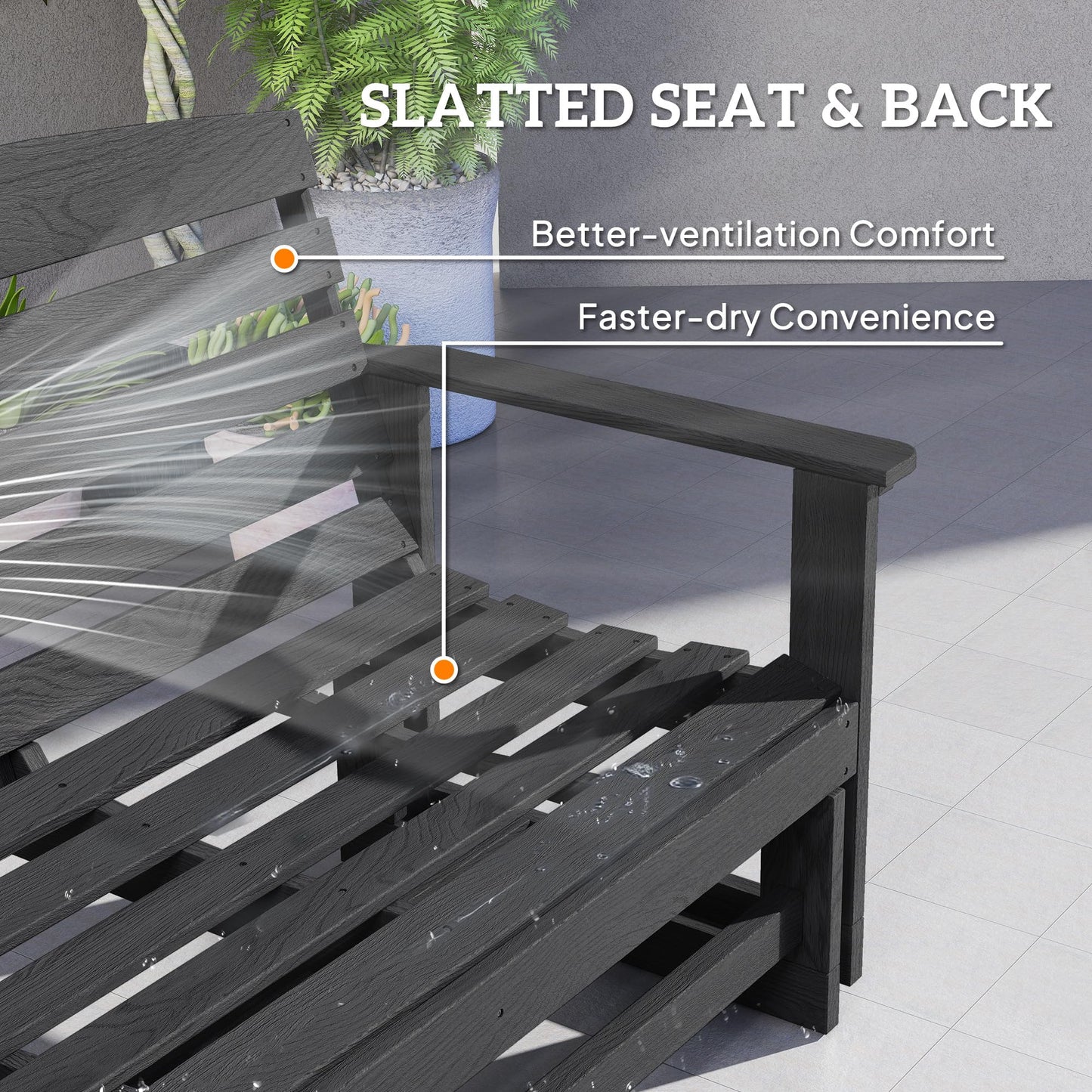 Outsunny 2-Person Outdoor Glider Bench, HDPE Weather Resistant Patio Double Swing Glider Rocking Chair Loveseat with Armrests, Slatted Seat and Backrest for Backyard Garden Porch, Distressed Black