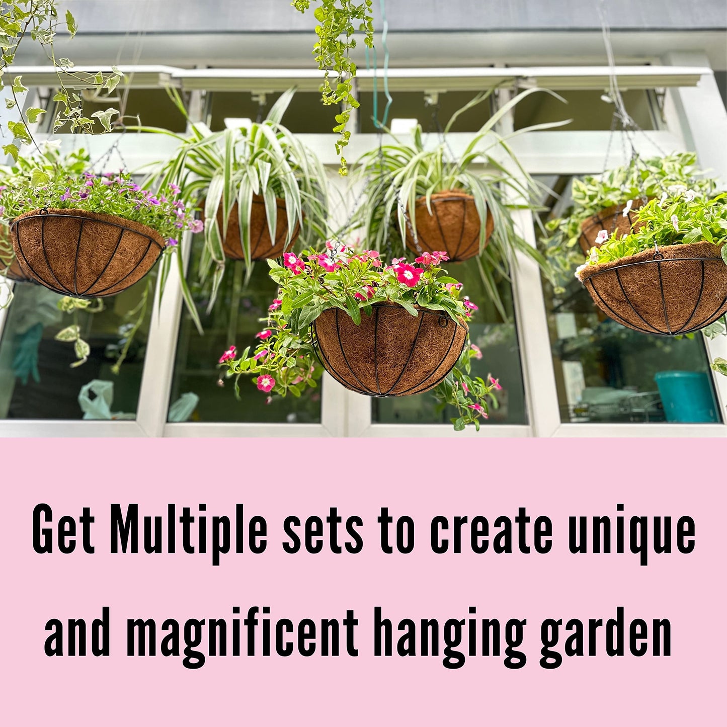 LaLaGreen Hanging Baskets for Plants (3 Pack, 10 Inch) Hanging Planter Outdoor with Coco Liner, Metal Wire Flower Basket Pots Holder Hanger Hook Deck Patio Porch Garden Balcony Outside Decoration