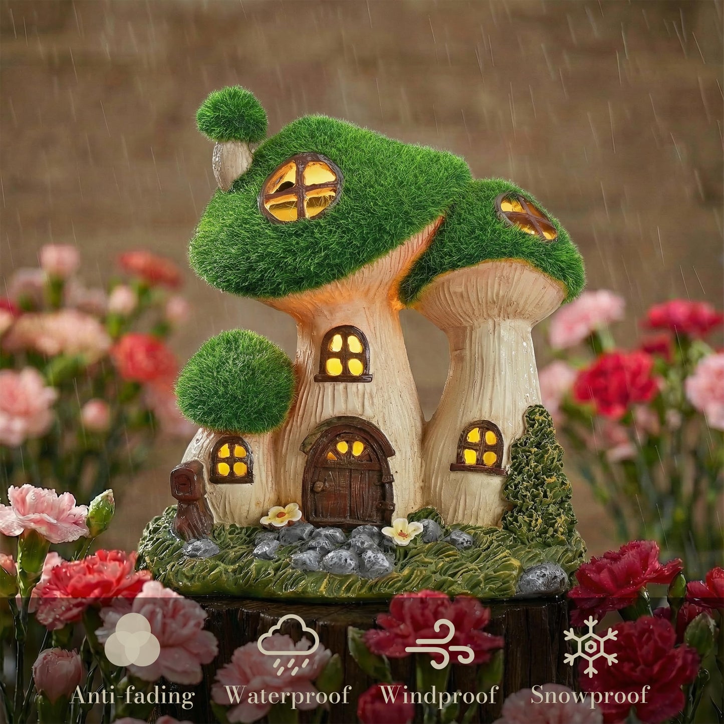TERESA'S COLLECTIONS Garden Decor, Mushroom Fairy Garden House,Fairy House Decor, Waterproof Resin with Solar Lights, Garden Decor, Garden Gifts for Mom,Indoor/Outdoor, 7"