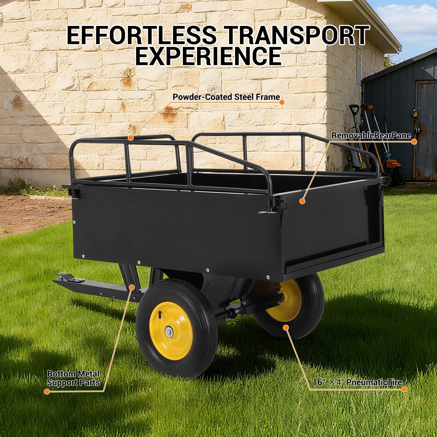 750lbs ATV/UTV Dump Trailer 15 Cubic Feet Capacity, Reinforced Side Panels,Heavy-Duty Off-Road Trailer with Dumping Function for Gardening and Farm
