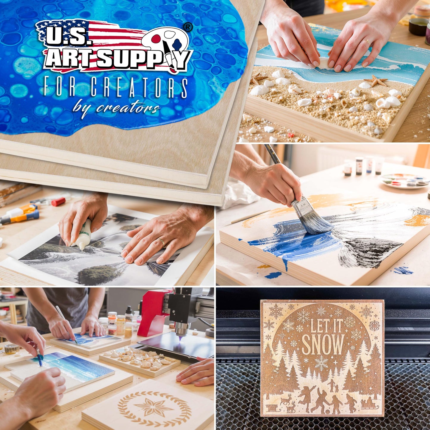 U.S. Art Supply 40" x 40" Unfinished Cradled Wood Panels for Painting, Gallery 1-1/2" Deep (2 Pack) - Artist Depth Wooden Wall Canvases - Mixed-Media Craft, Acrylic, Oil, Encaustic, Paint Pouring