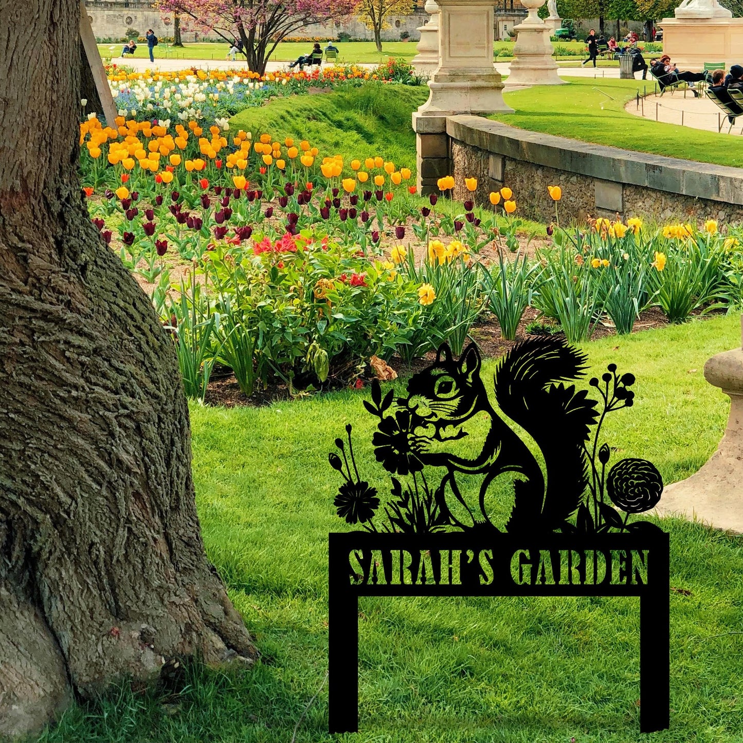 Personalized Squirrel Metal Garden Stake Sign, Custom Animal Themed Garden Metal Stake, Customized Garden Signs Decorative Outdoor, Farmhouse Yard Art, Flower Bed Decor, Gift for Gardener