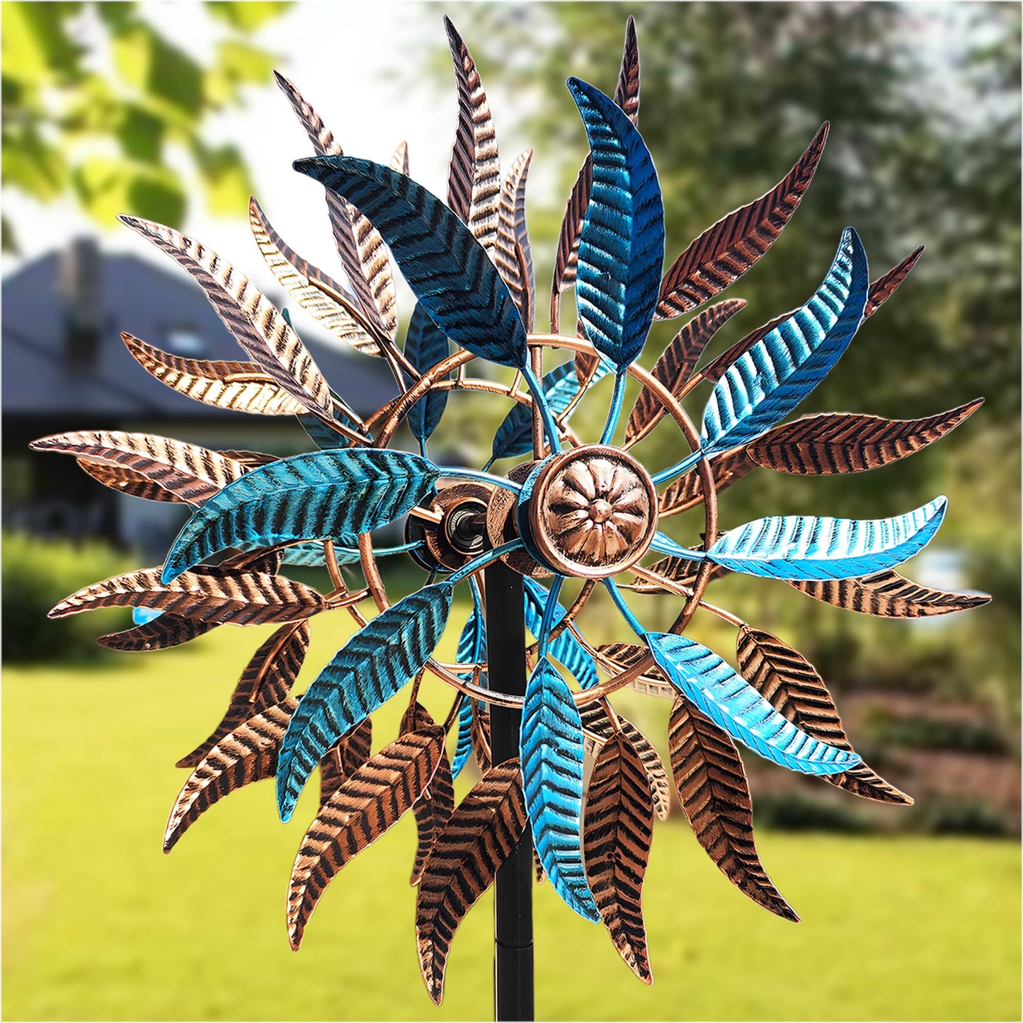 Senflame Large Outdoor Metal Wind Spinner,Two-Way Wind Sculptures,360 Degrees Kinetic Wind Spinners Yard Art Decor for Patio, Lawn & Garden 63 * 13.4 Inches