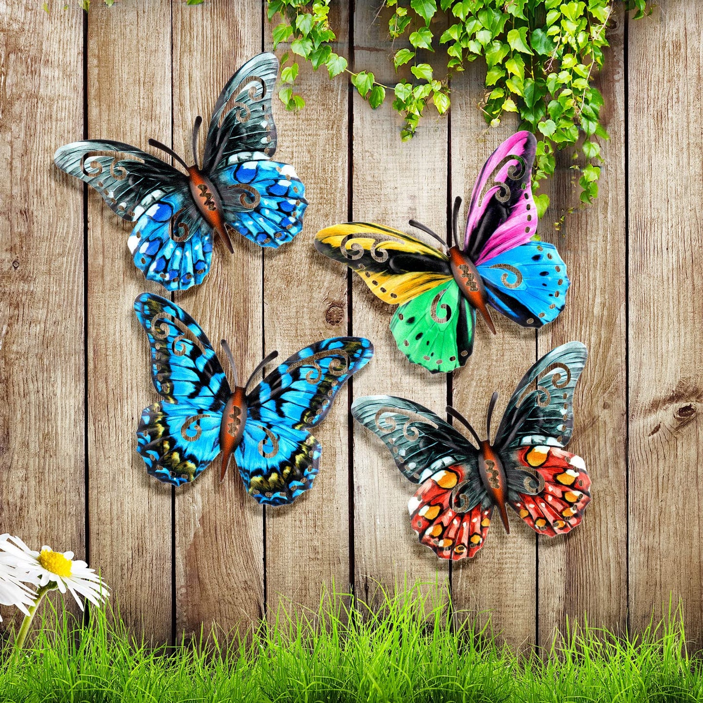 Jetec 8 Pcs Metal Butterfly Wall Decor 6.5 Inch Outdoor Butterflies Wall Art Sculpture 3D Butterfly Hanging Decoration for Spring Outside Fence Garden Yard Home Patio Balcony(Stylish Style)