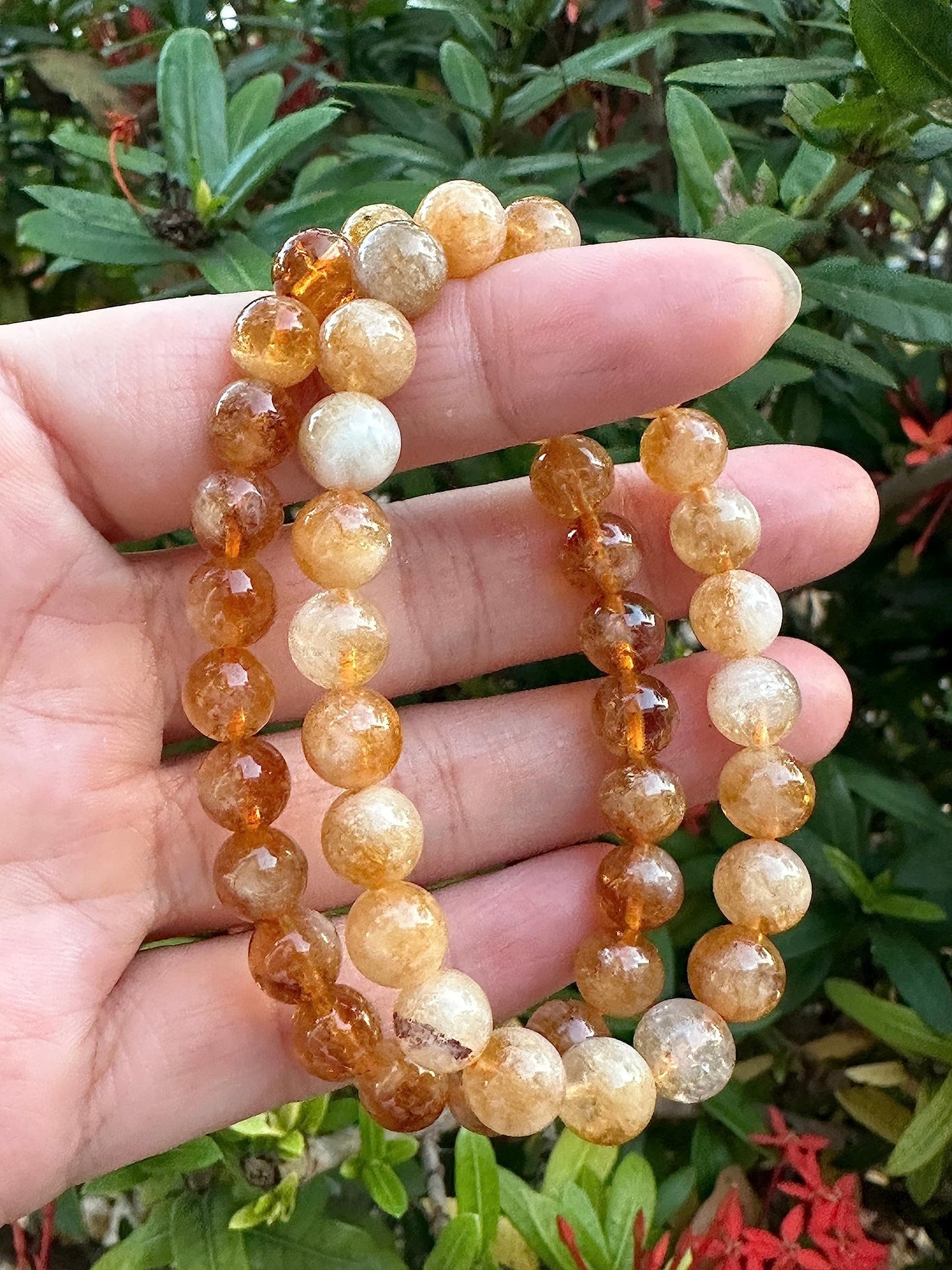 GAF TREASURES Citrine With Quartz Crystal Bead Bracelet 8mm, Genuine Citrine With Quartz Stretch Gemstone Bracelet, Healing Crystal Bracelet, Gift for Men & Women (1)