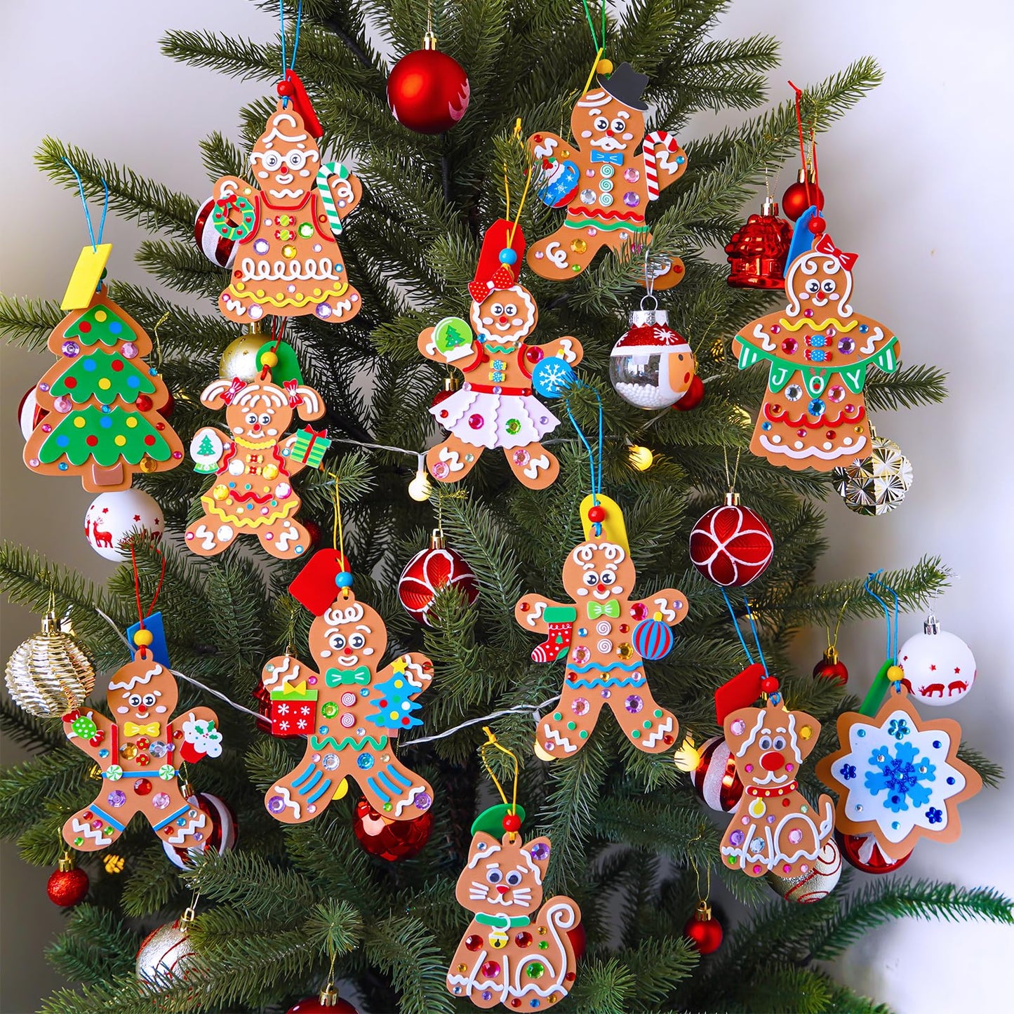Winlyn 24 Sets 12 Designs Christmas Craft Kits Winter Crafts DIY Gingerbread Man Xmas Tree Ornaments Decorations Festive Foam Stickers Arts and Crafts Kids Holiday Classroom Activities Party Favors