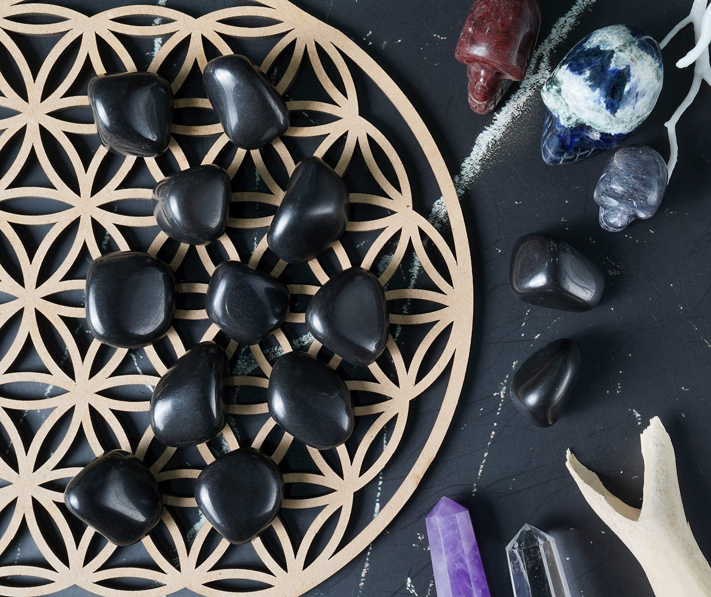 "800+ Carat, 13 Pcs Black Agate Tumbled Stones and Crystals Set for Chakra Reiki Healing Mediation Crystals Polished Stones Gemstones and Crystals Tumble for Gift Home Decor Size: 20-25mm by Crocon"