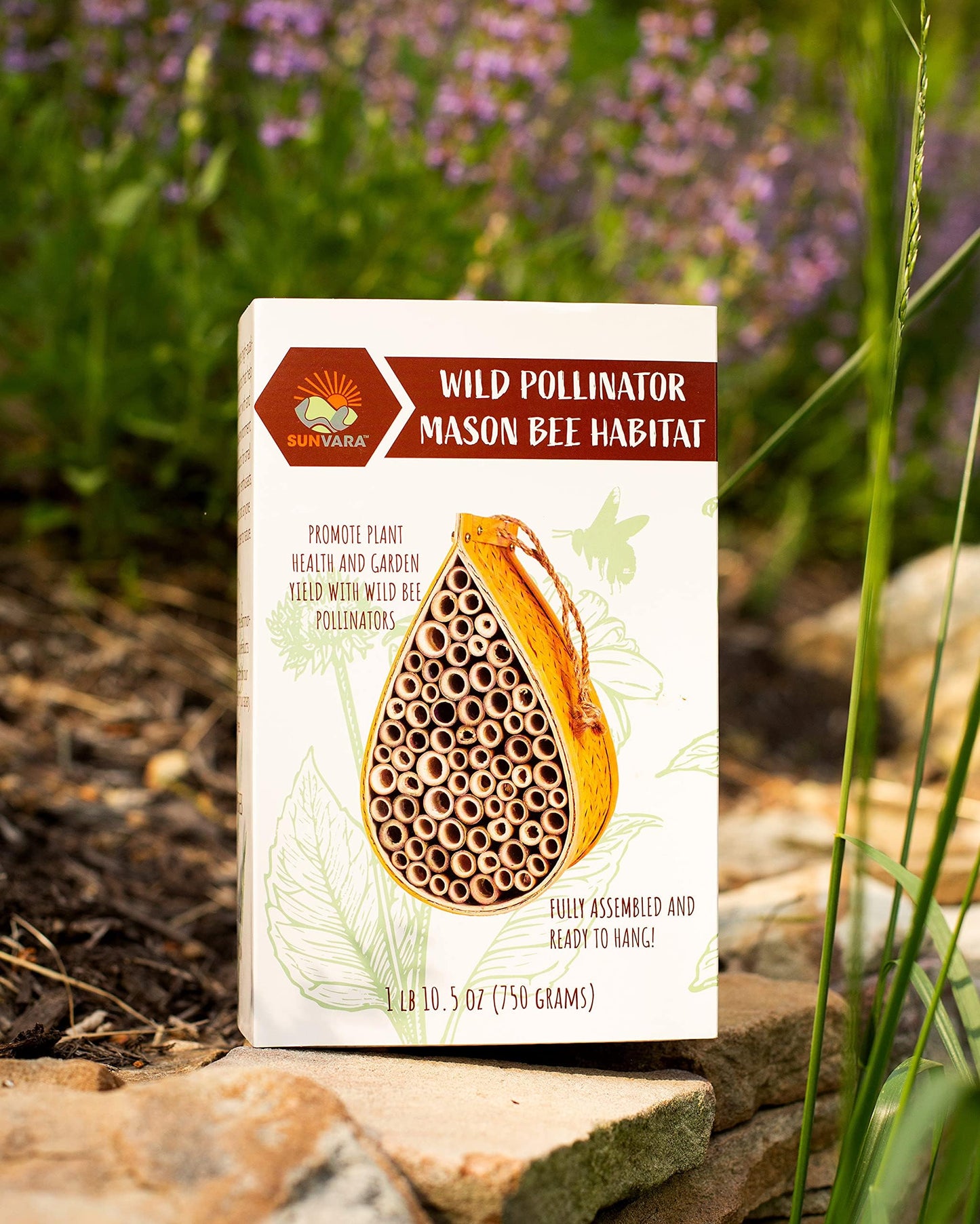 SunVara Wild Pollinator Mason Bee Habitat | Garden Bee House | Hanging Bee House Pack 2