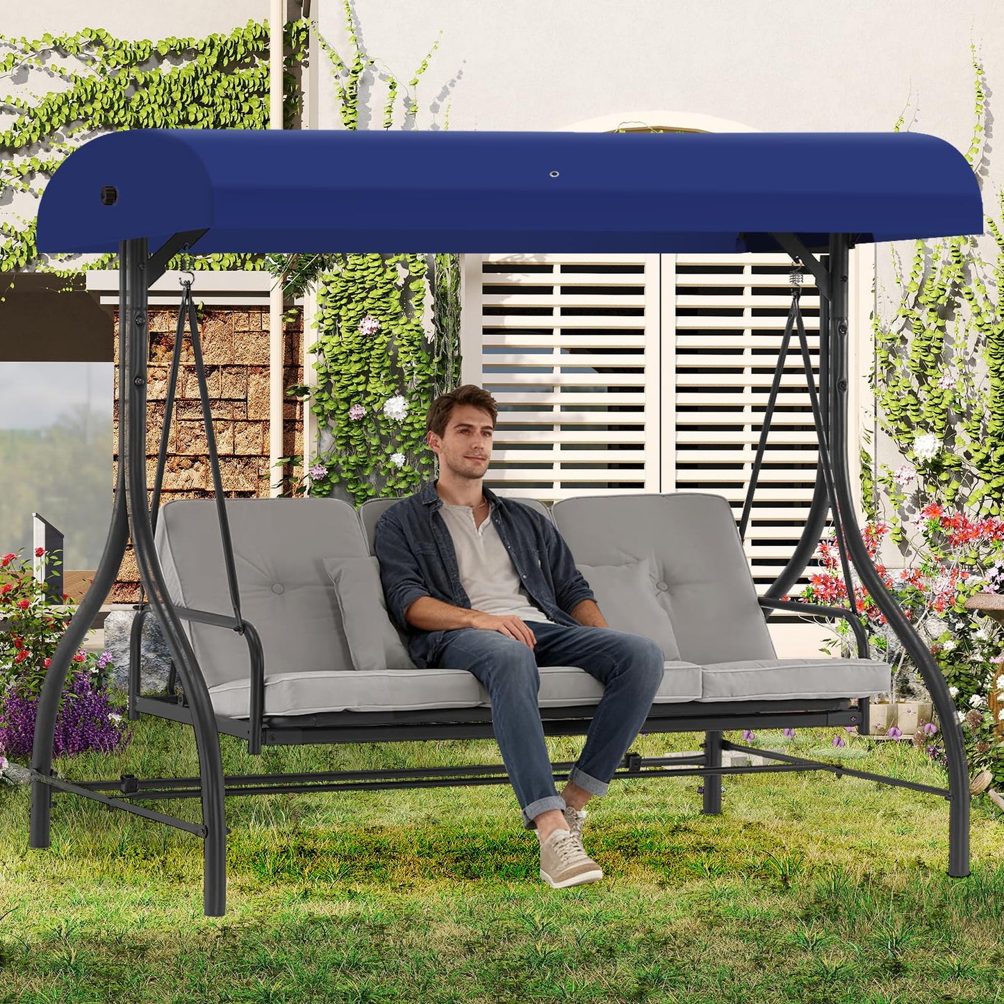 Porch Swing Canopy Replacement Top, Swing Chair Canopy Replacement for GT Porch Swing Model GCS00229C (Blue)