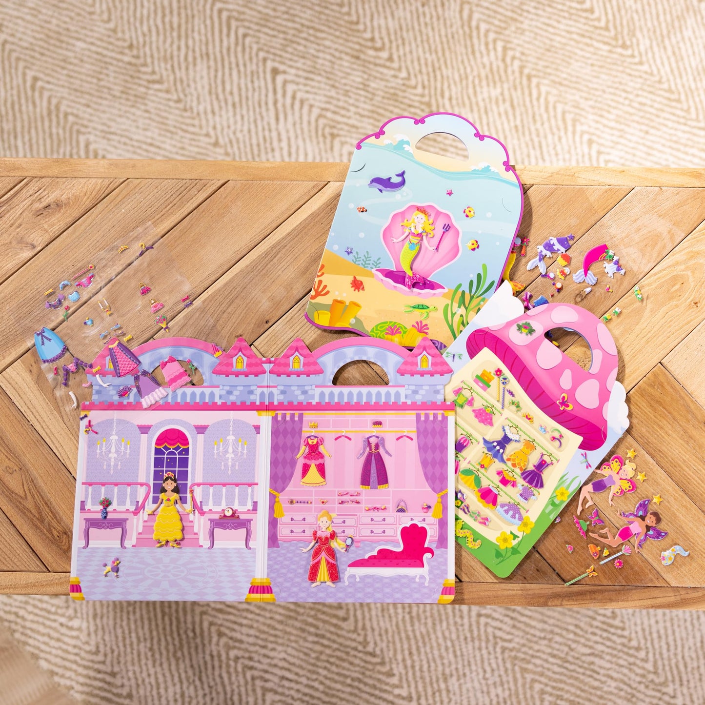 Melissa & Doug Puffy Sticker Activity Books Set of 3 – Princess, Mermaid & Fairy, with 207 Reusable Puffy Stickers and Fold-Out Scenes, Mess Free Play Set & Travel Toys for Kids Ages 4+