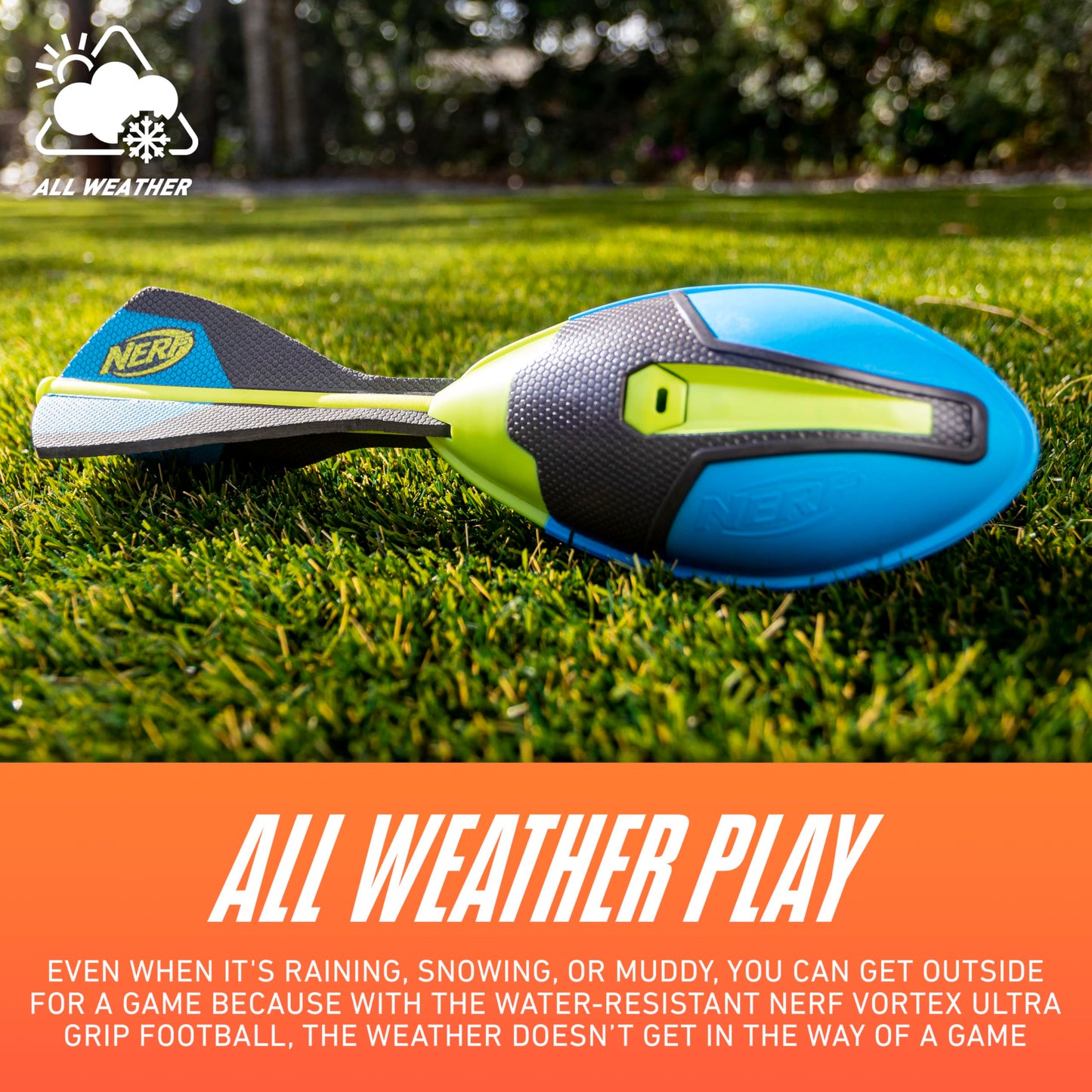Nerf Vortex Ultra Grip Football, Designed for Easy Catching, Howling Whistle Sound, Distance-Optimizing Tail, Water-Resistant, All-Weather Play